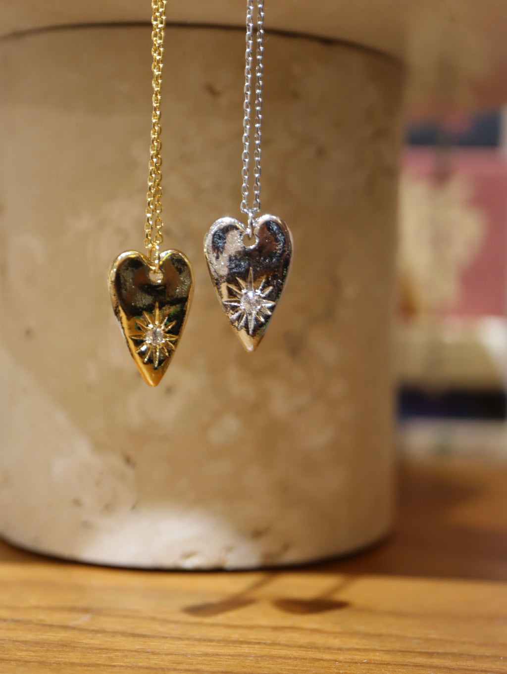 Long heart stud cz necklace