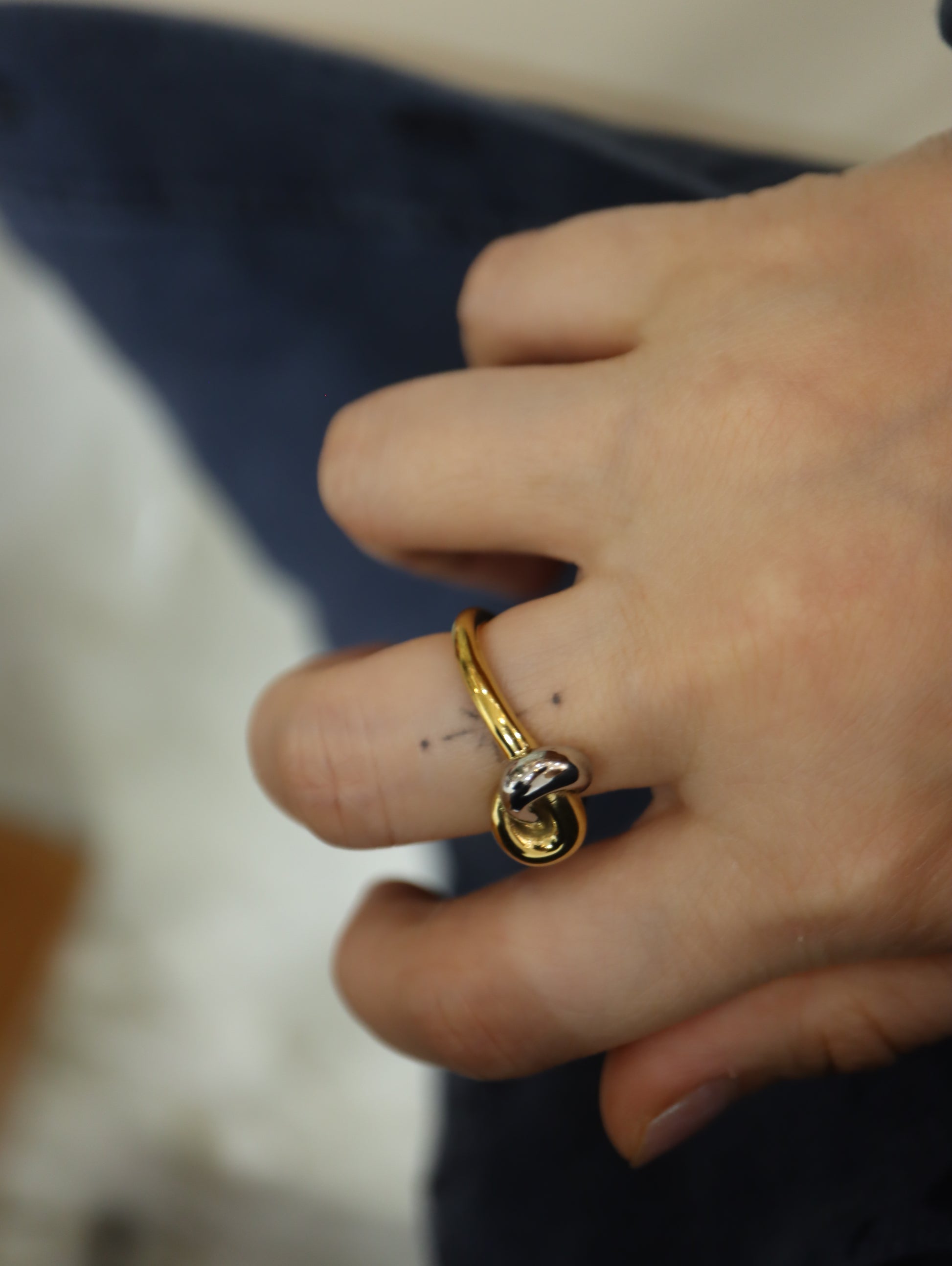 Mix tone knot stainless steel ring