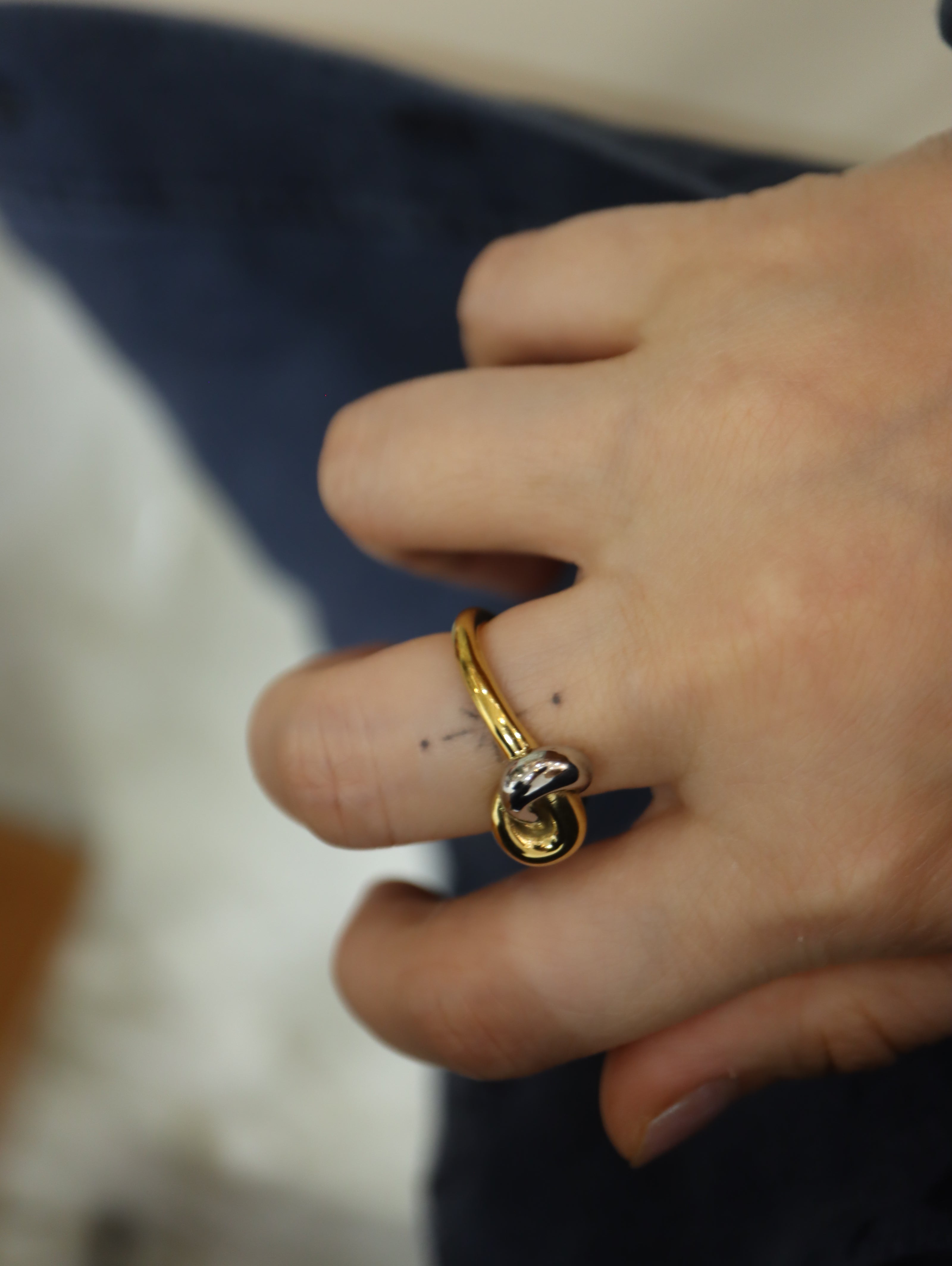 Mix tone knot stainless steel ring