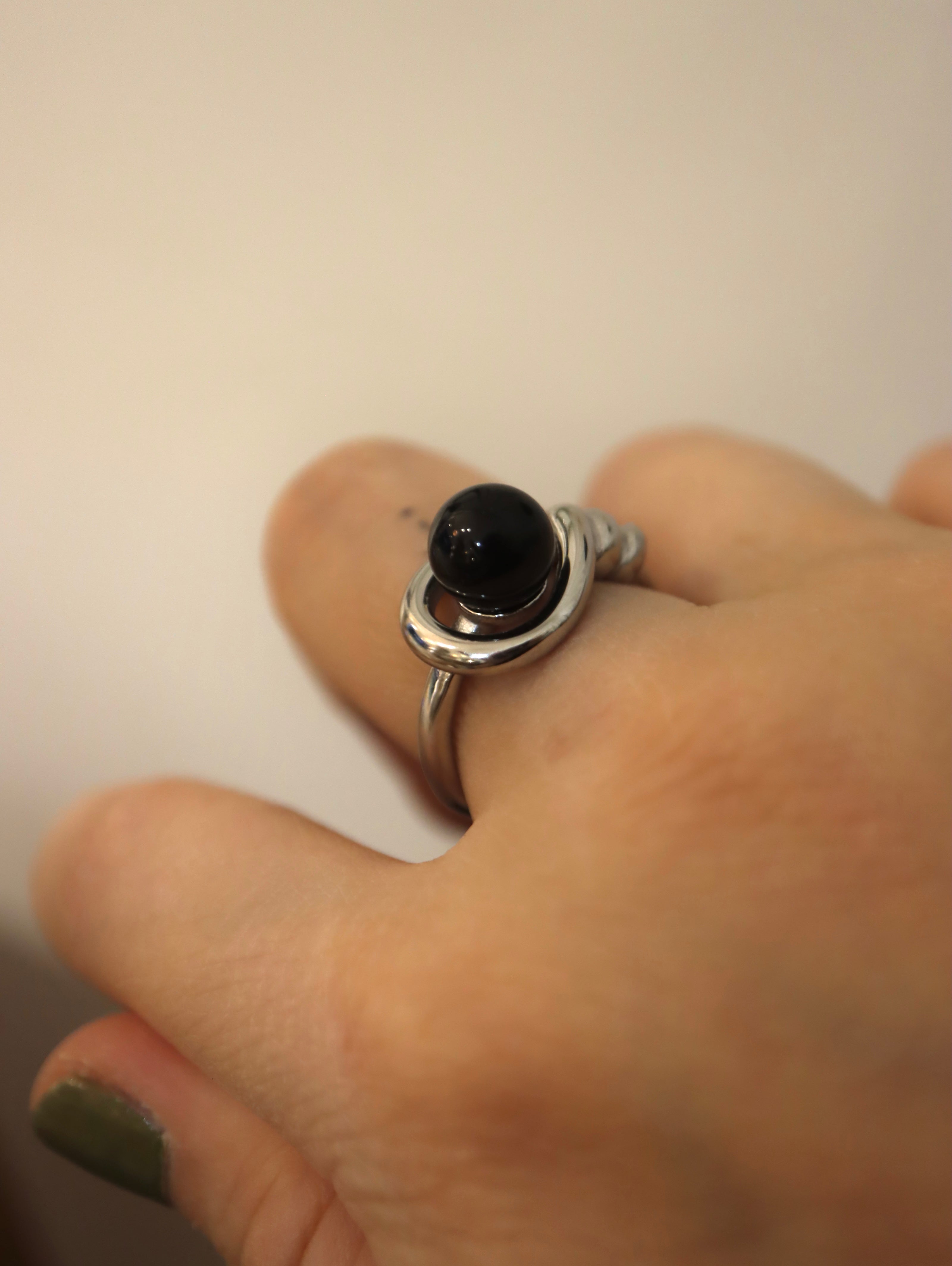 Stainless steel faux onyx ring