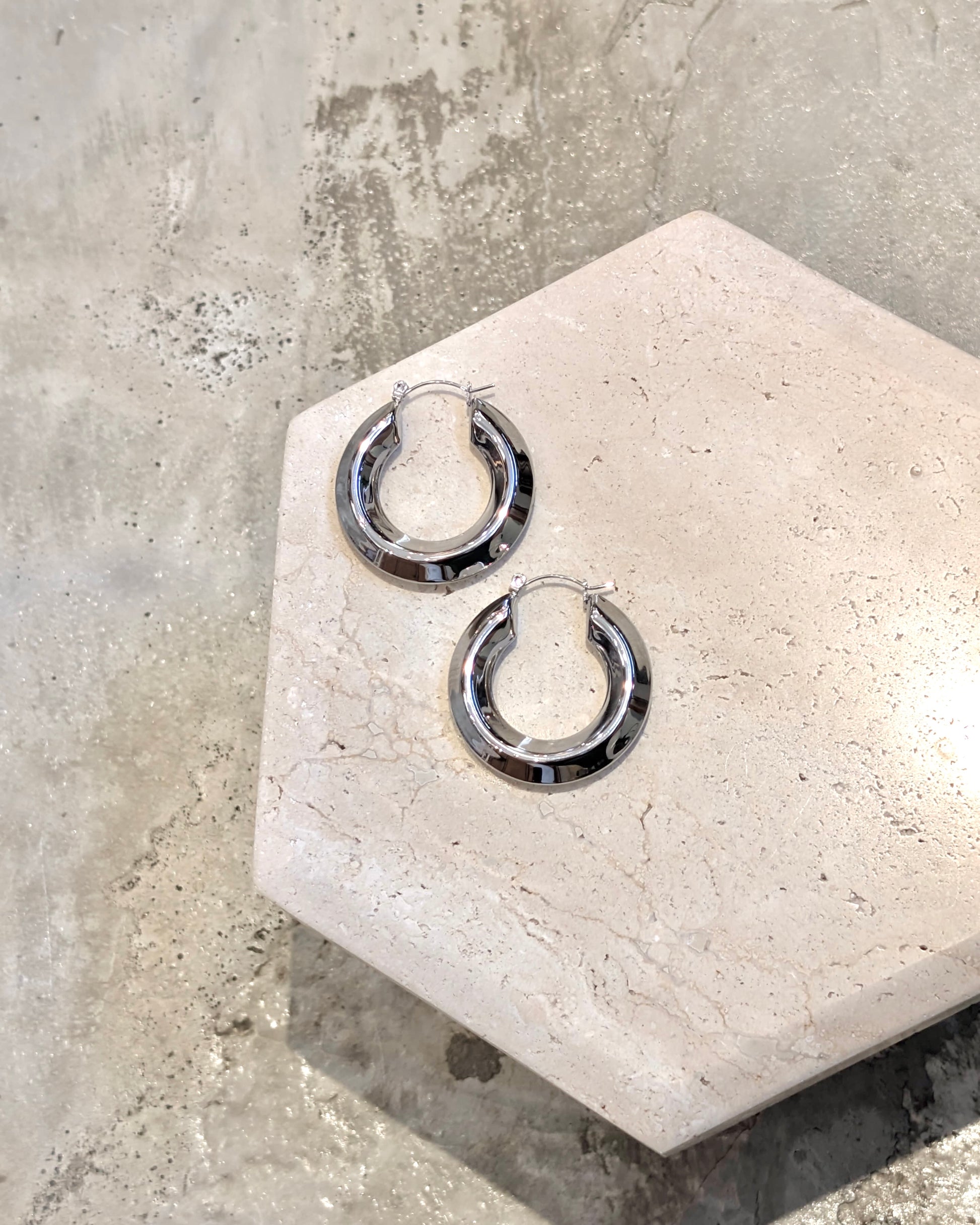 Glossy Silver-Tone Hoop Earrings