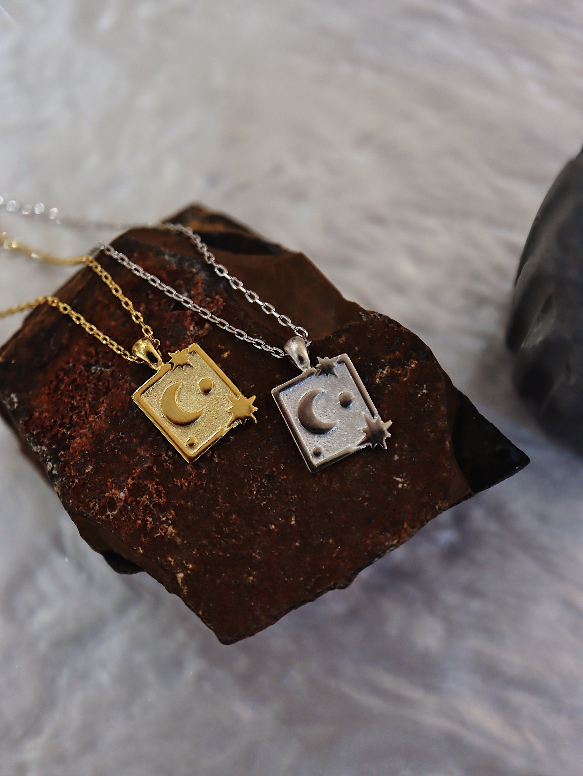 Square sparkling crescent 🌙 coin necklace