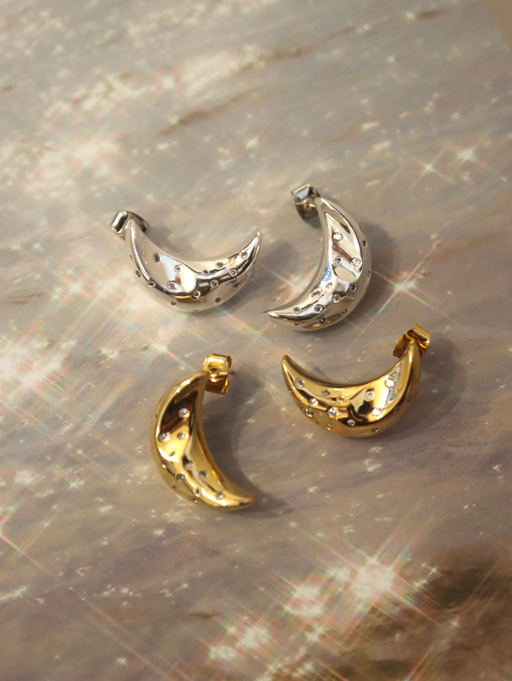 Crescent moon brass earrings