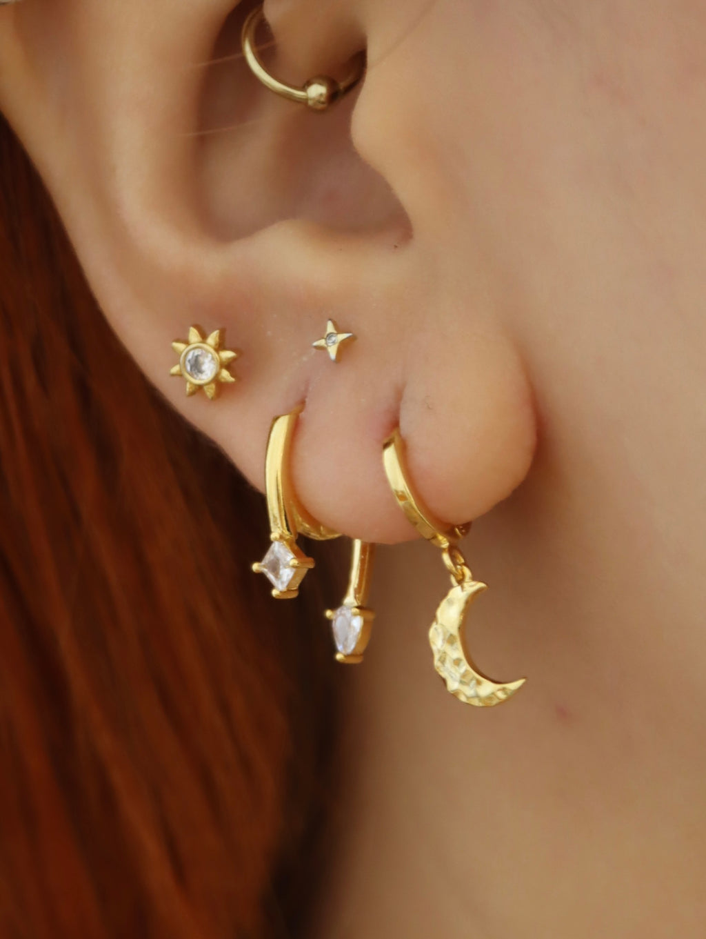 Hoop drop crescent earrings
