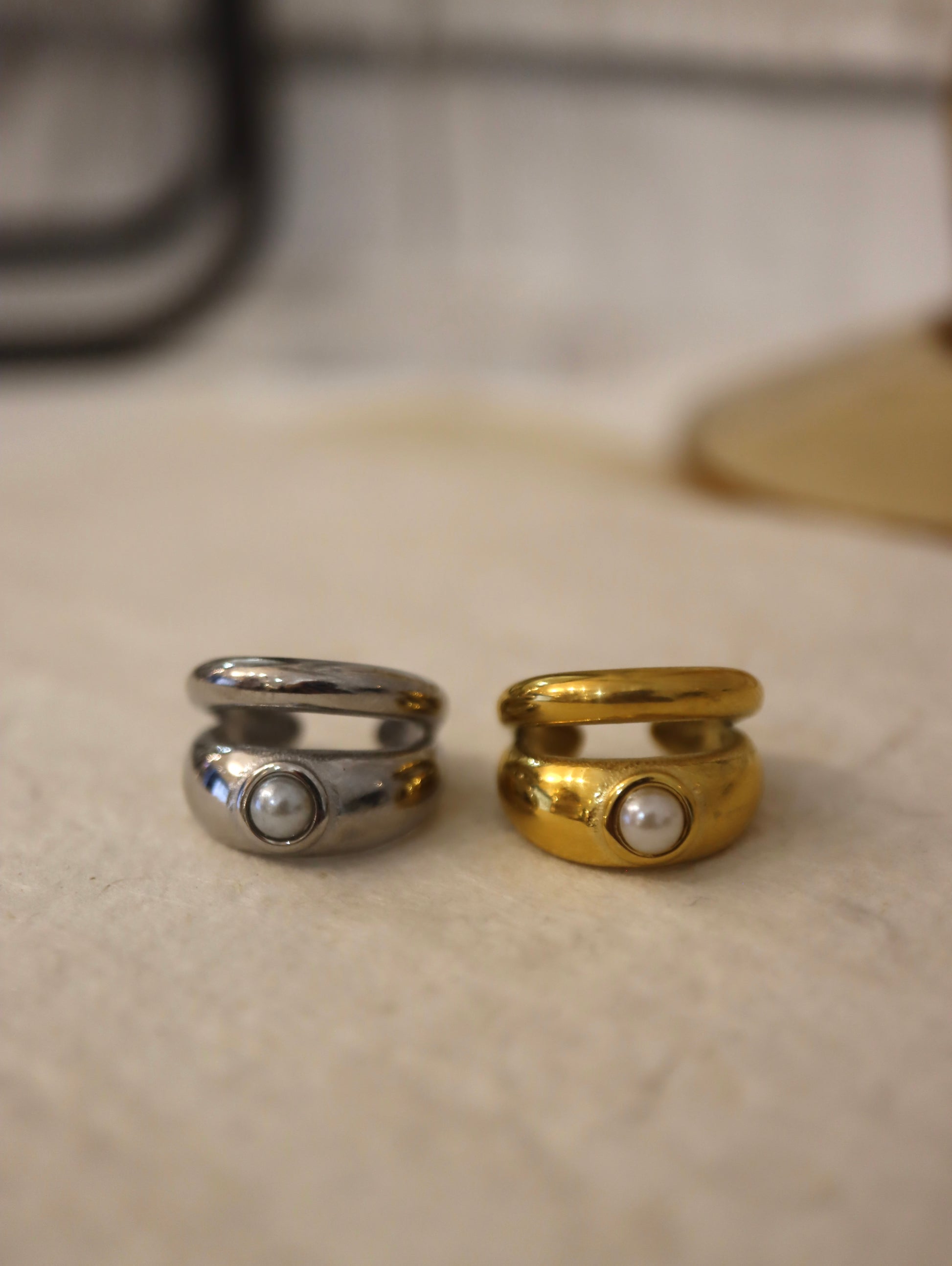 Double pearl stainless steel earcuff