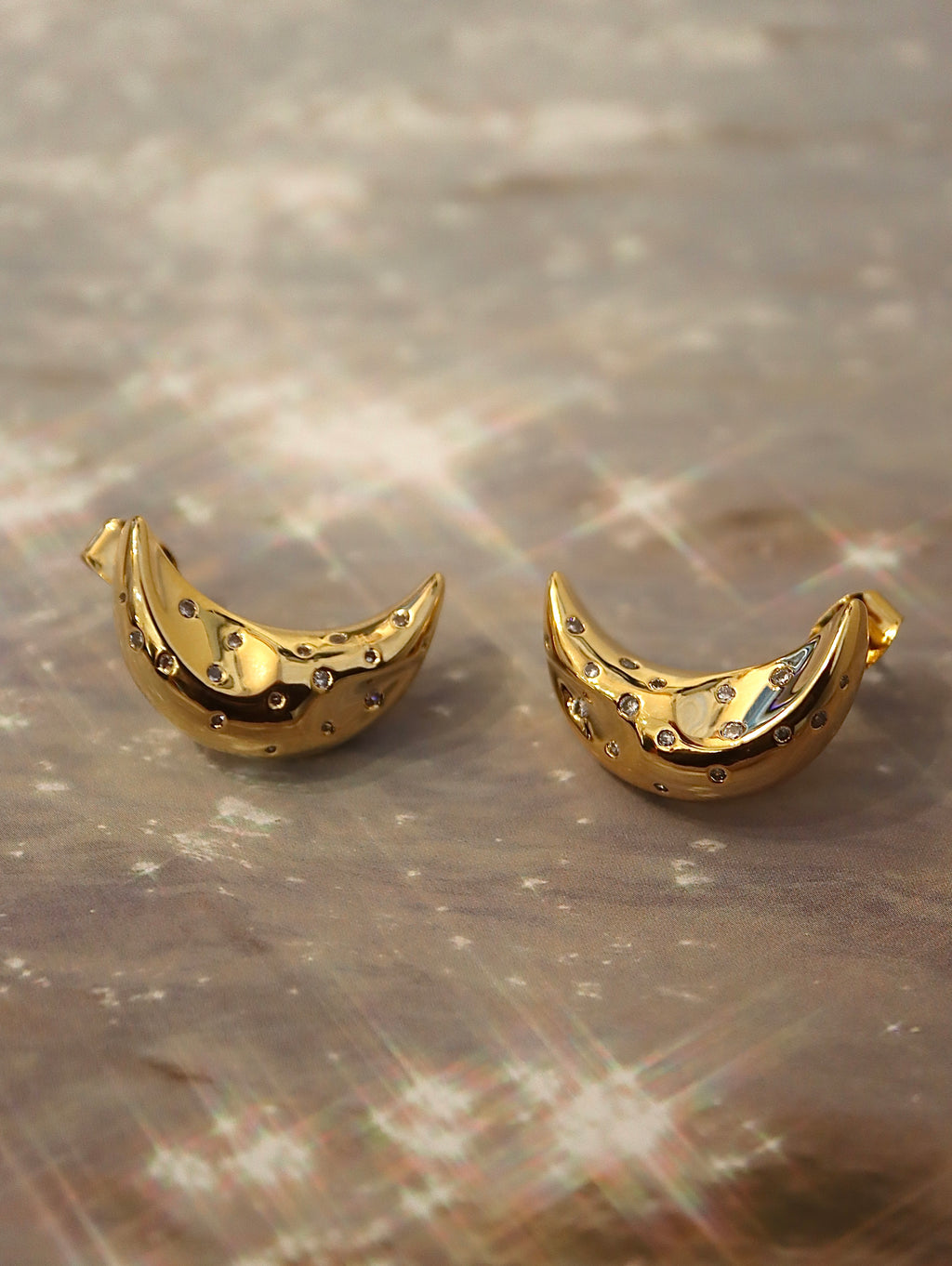 Crescent moon brass earrings