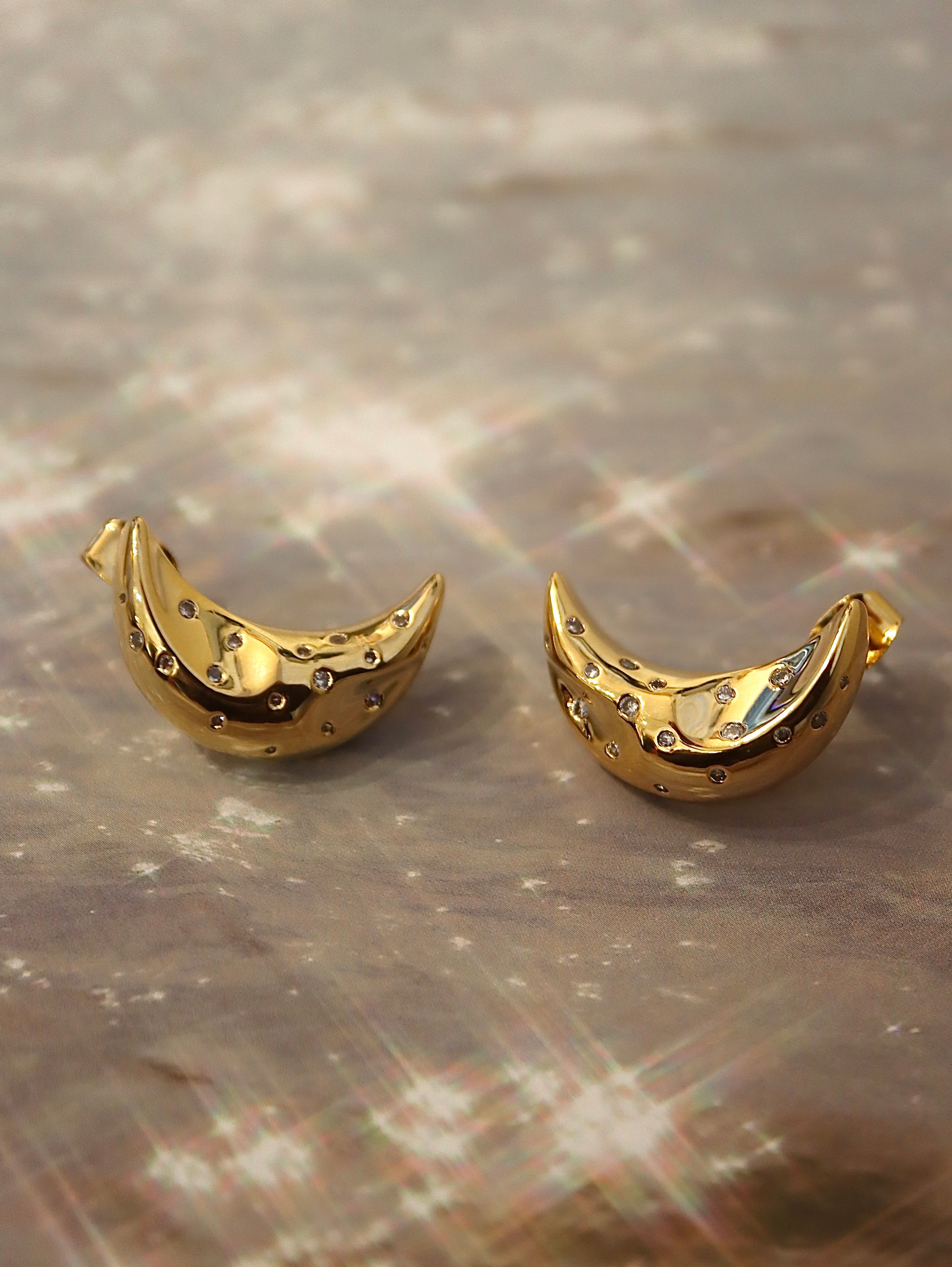 Crescent moon brass earrings
