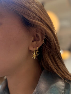 Drop sun hinged hoop earrings