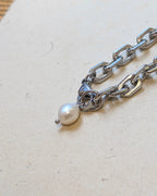 Interlock raw pearl stainless steel bracelet