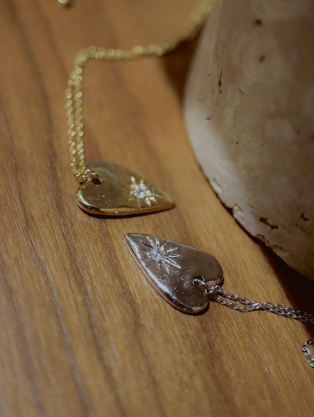 Long heart stud cz necklace