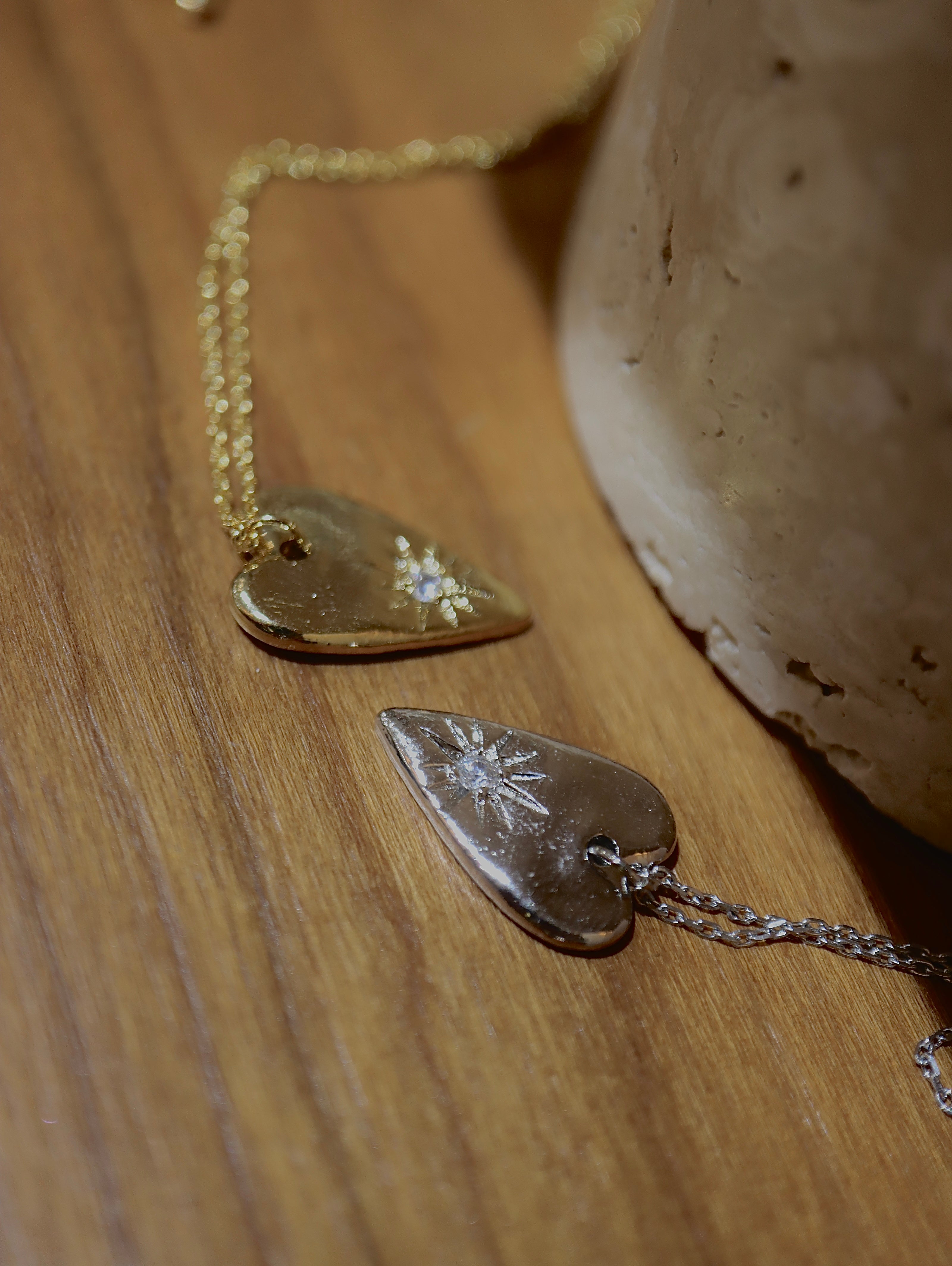 Long heart stud cz necklace