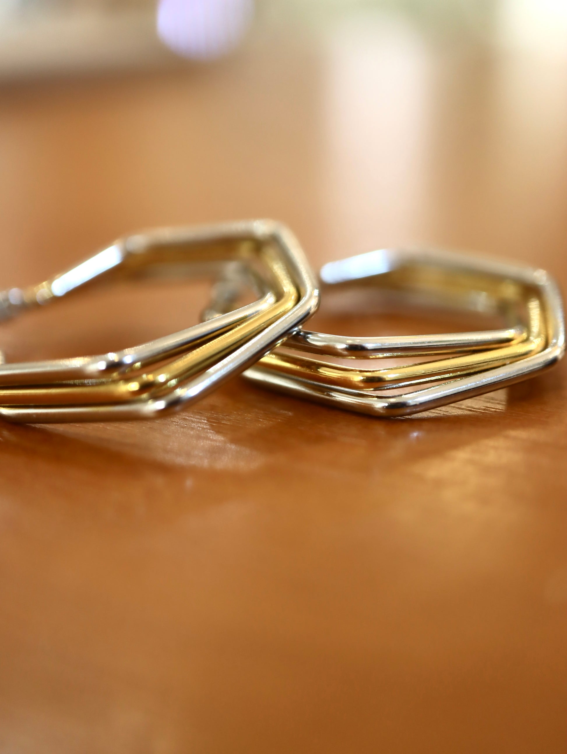 Hexagon stainless steel mix tone earrings