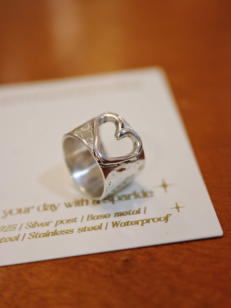 Handcrafted Hollow heart band  925 silver pinky / midi ring