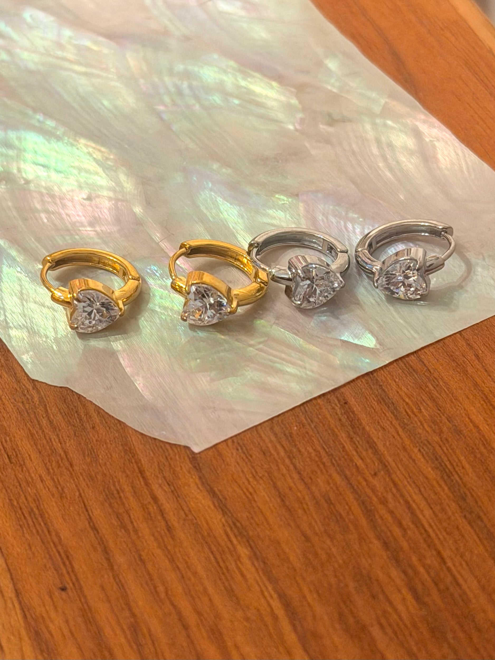 Heart cz stainless steel hoop earrings