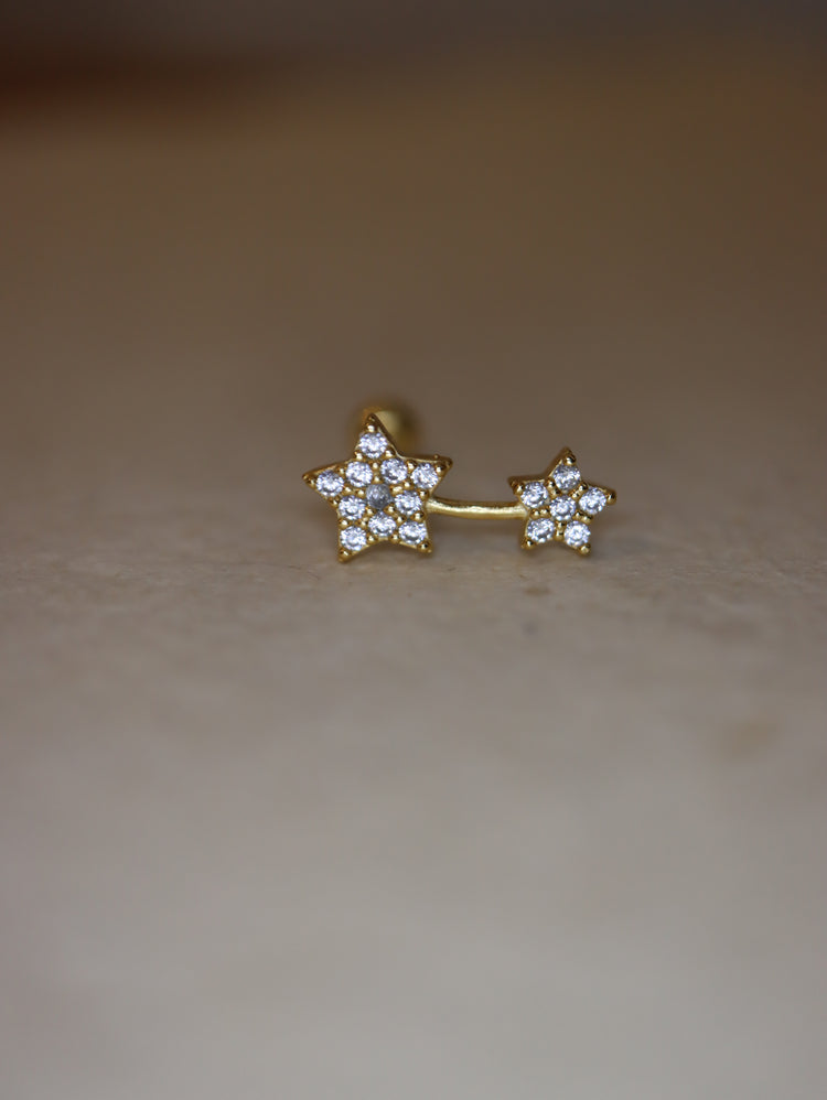 Double star cz 925 silver stud piercing (1pc)