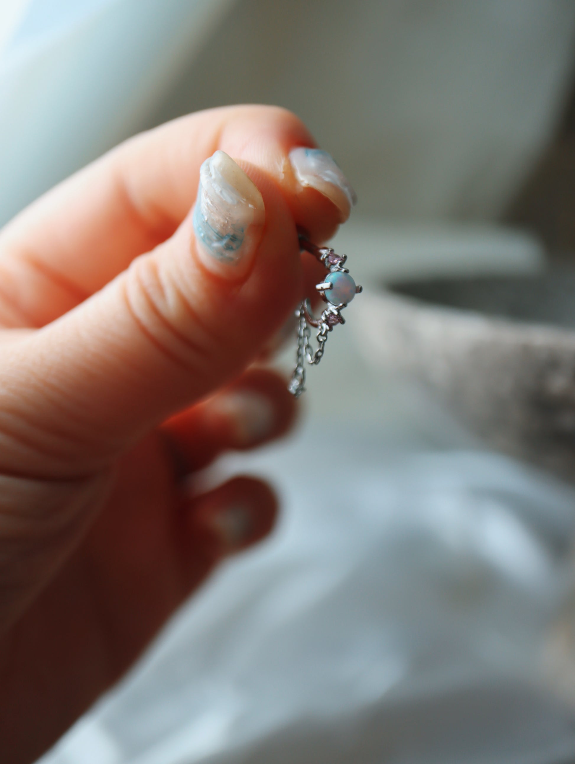 Surgical steel opal earring