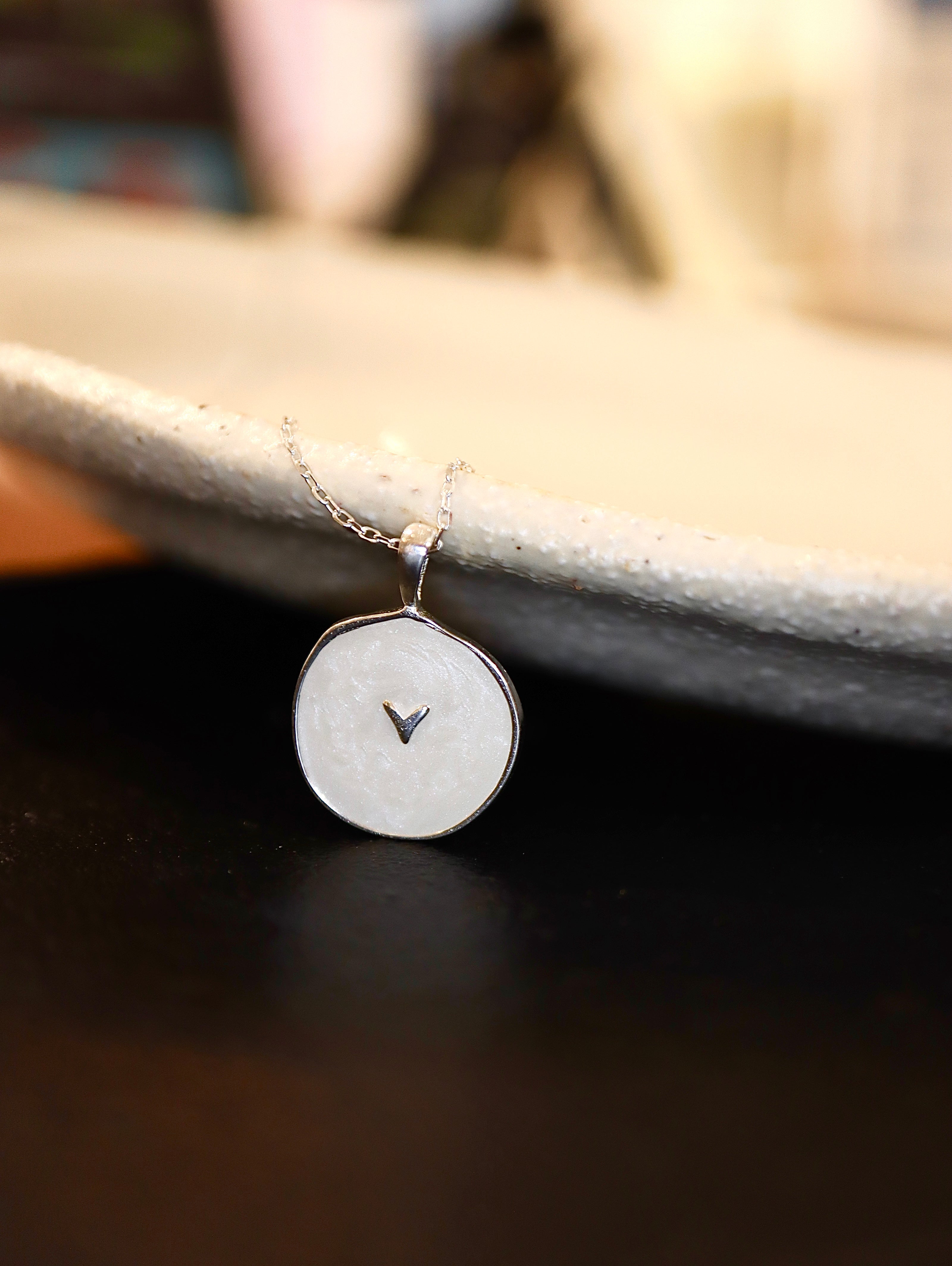 Chevron Disc Pendant 925 Silver Necklace