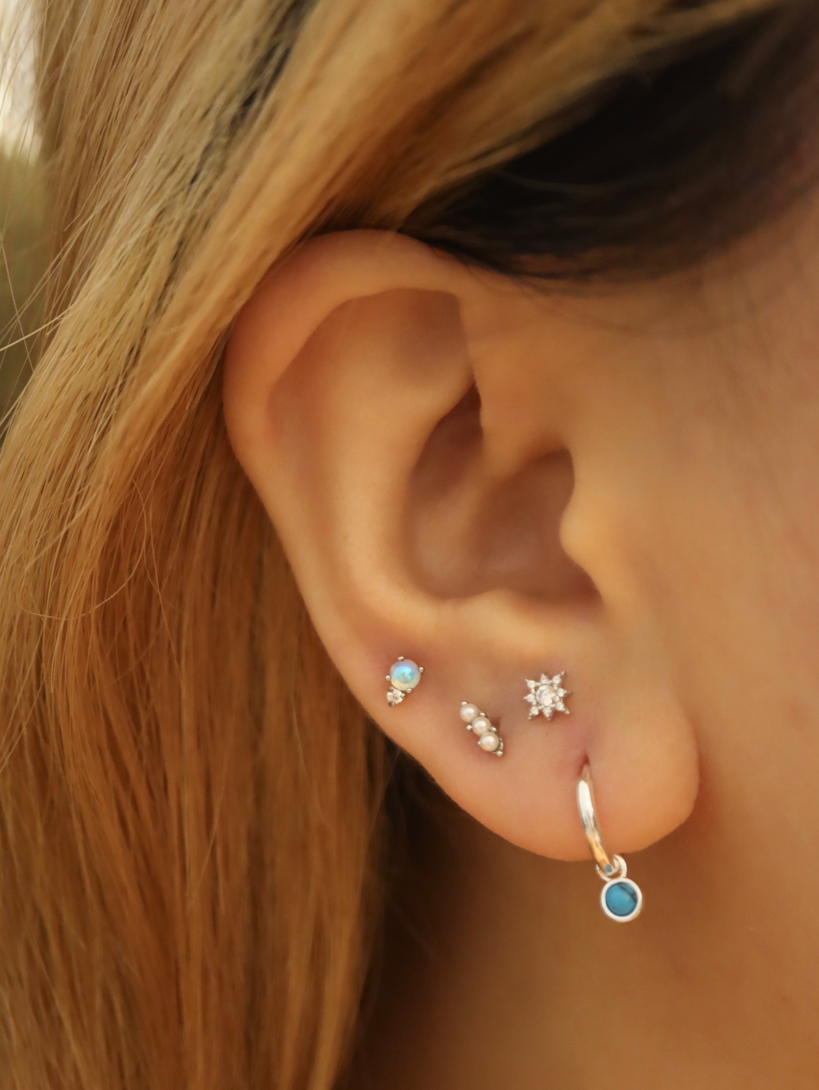 Sky Blue Orbit Huggies 925 silver earrings