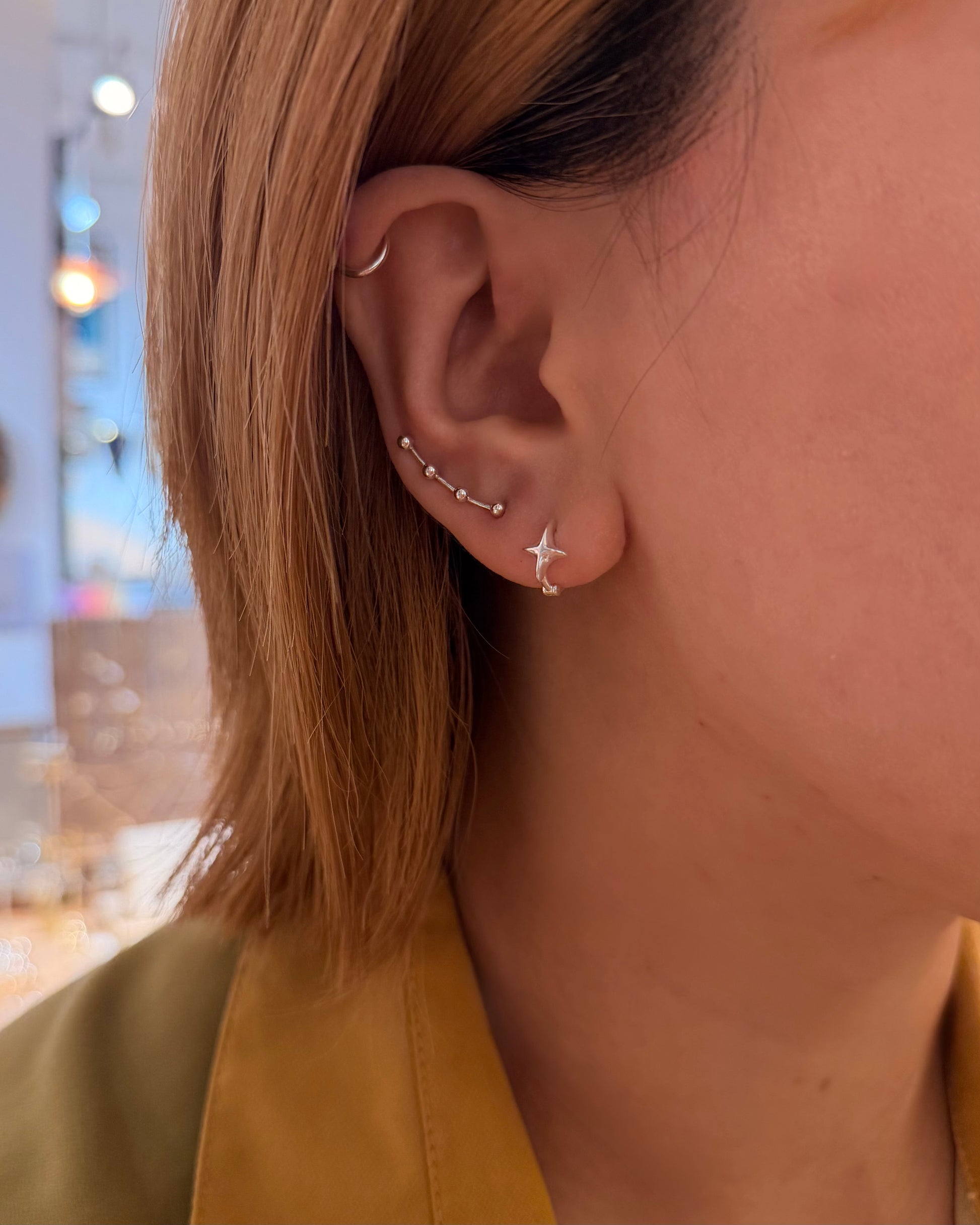 Star 925 silver hinged hoop earrings