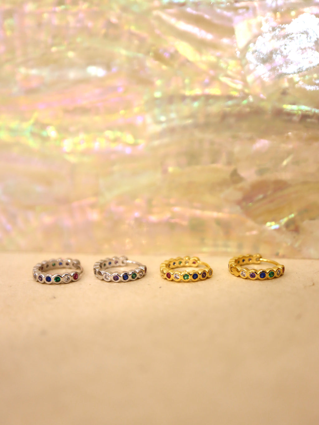 Rainbow cz hinged hoop earrings