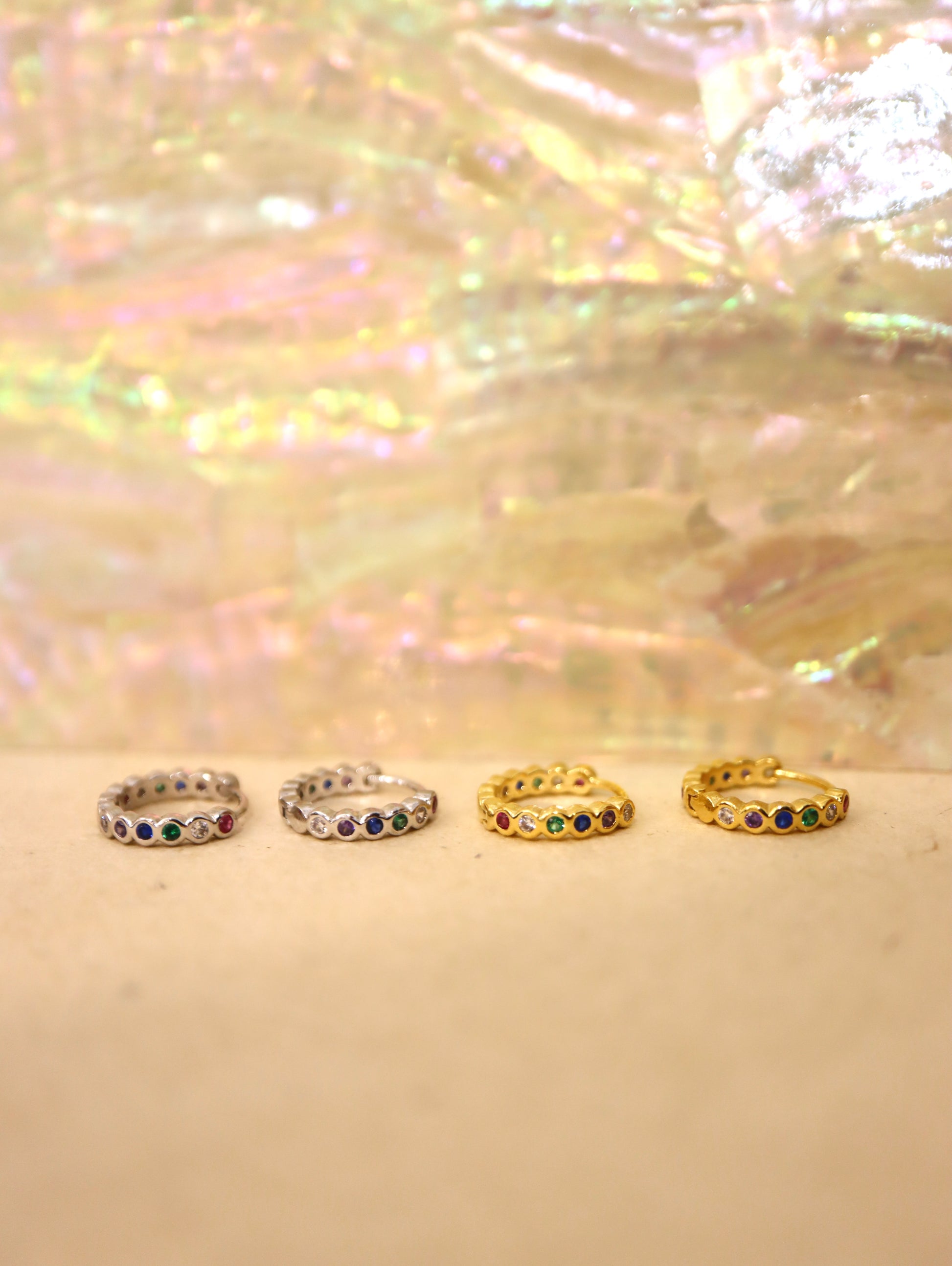 Rainbow cz hinged hoop earrings