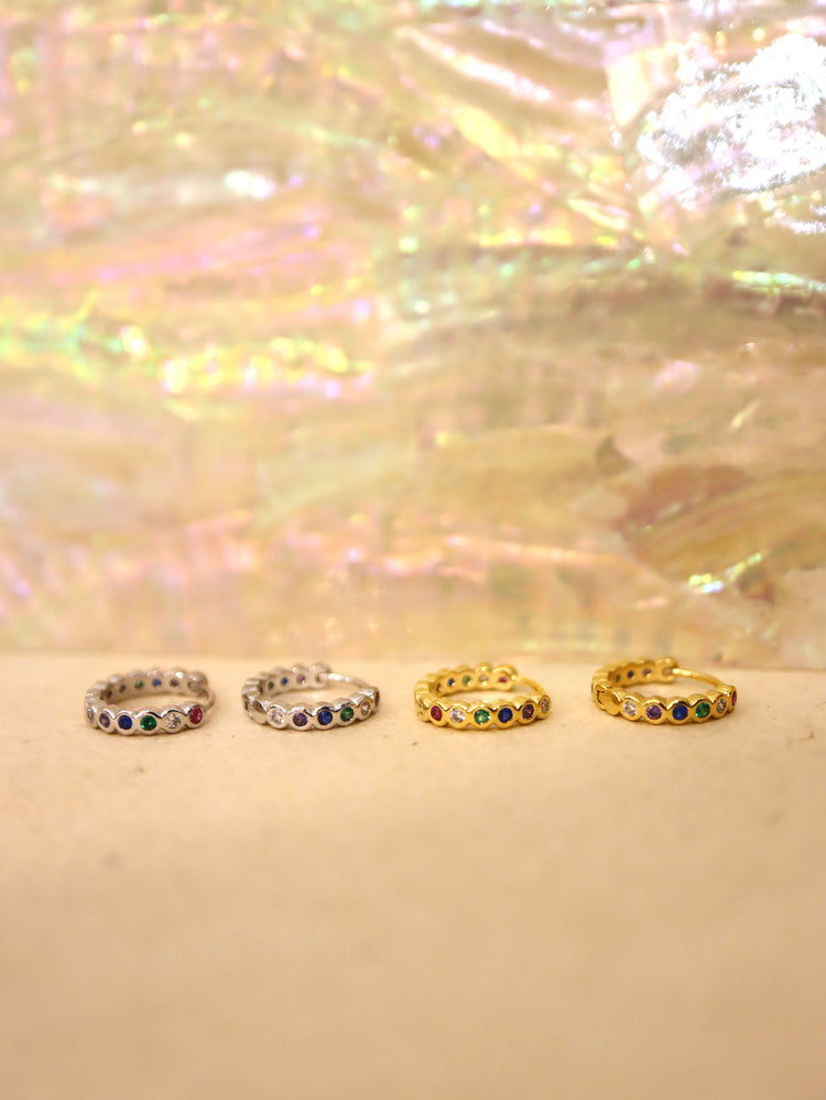 Rainbow cz hinged hoop earrings
