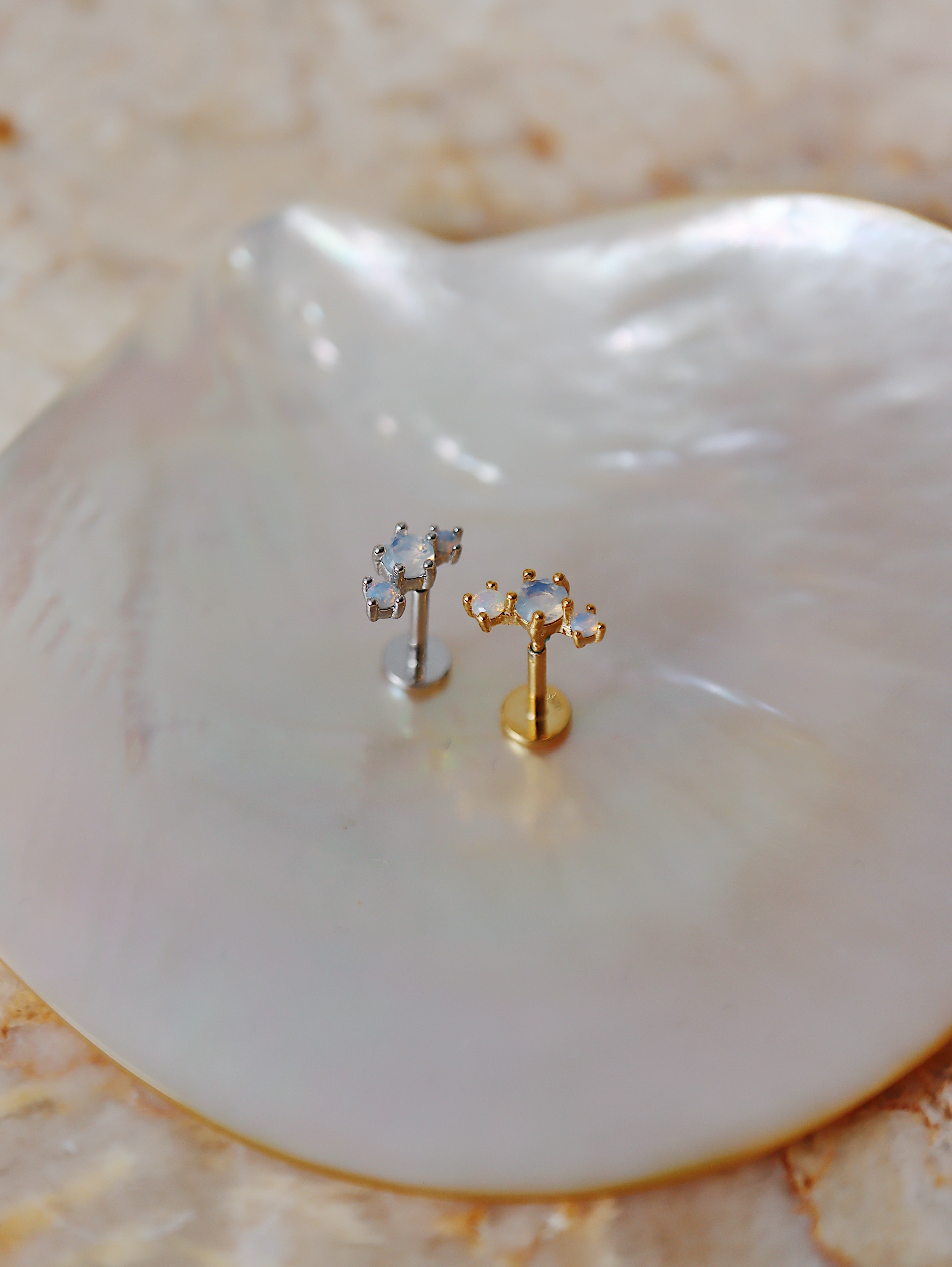 Triple CZ 925 silver 925 flat back piercing (1pc)