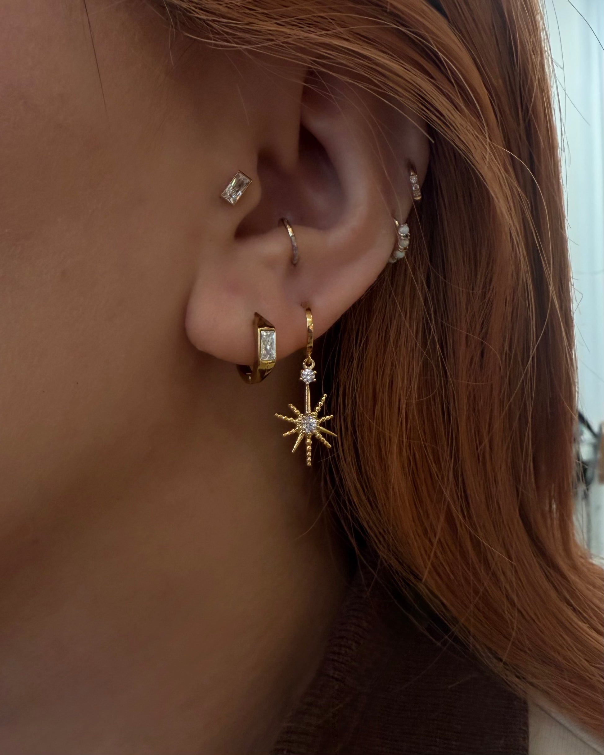 Hoop drop starburst earrings