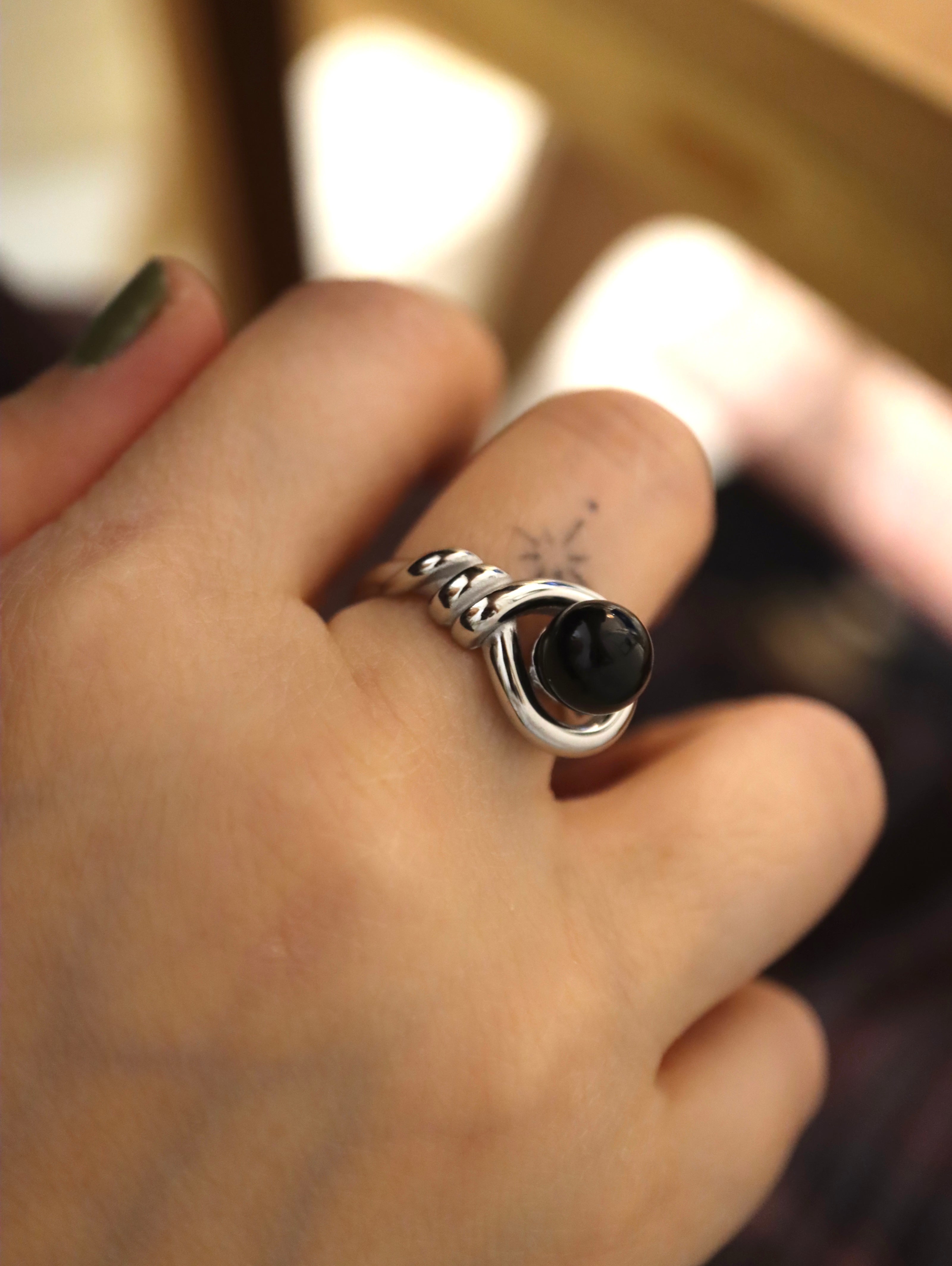 Stainless steel faux onyx ring