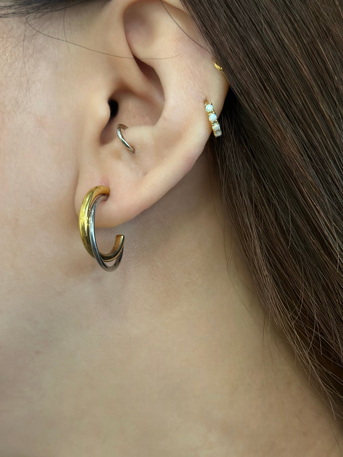 Mixed tone double hoop earrings