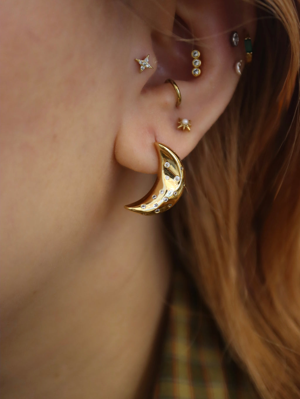Crescent moon brass earrings