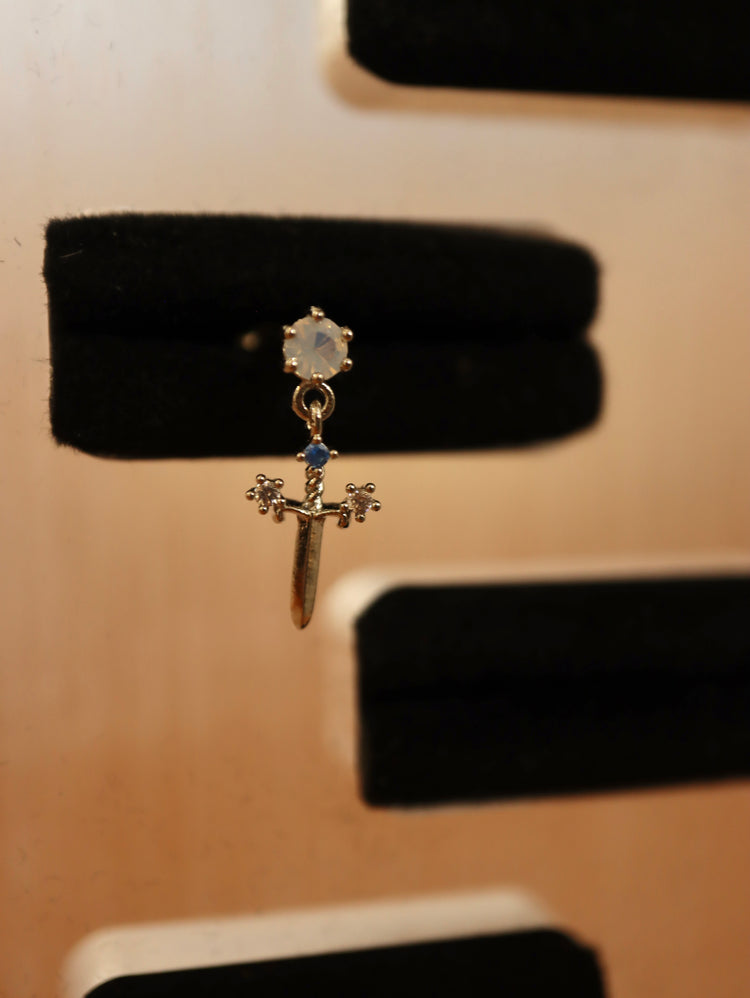 Dangling Sword Charm Stud Surgical Steel Piercing Earring (1pc)