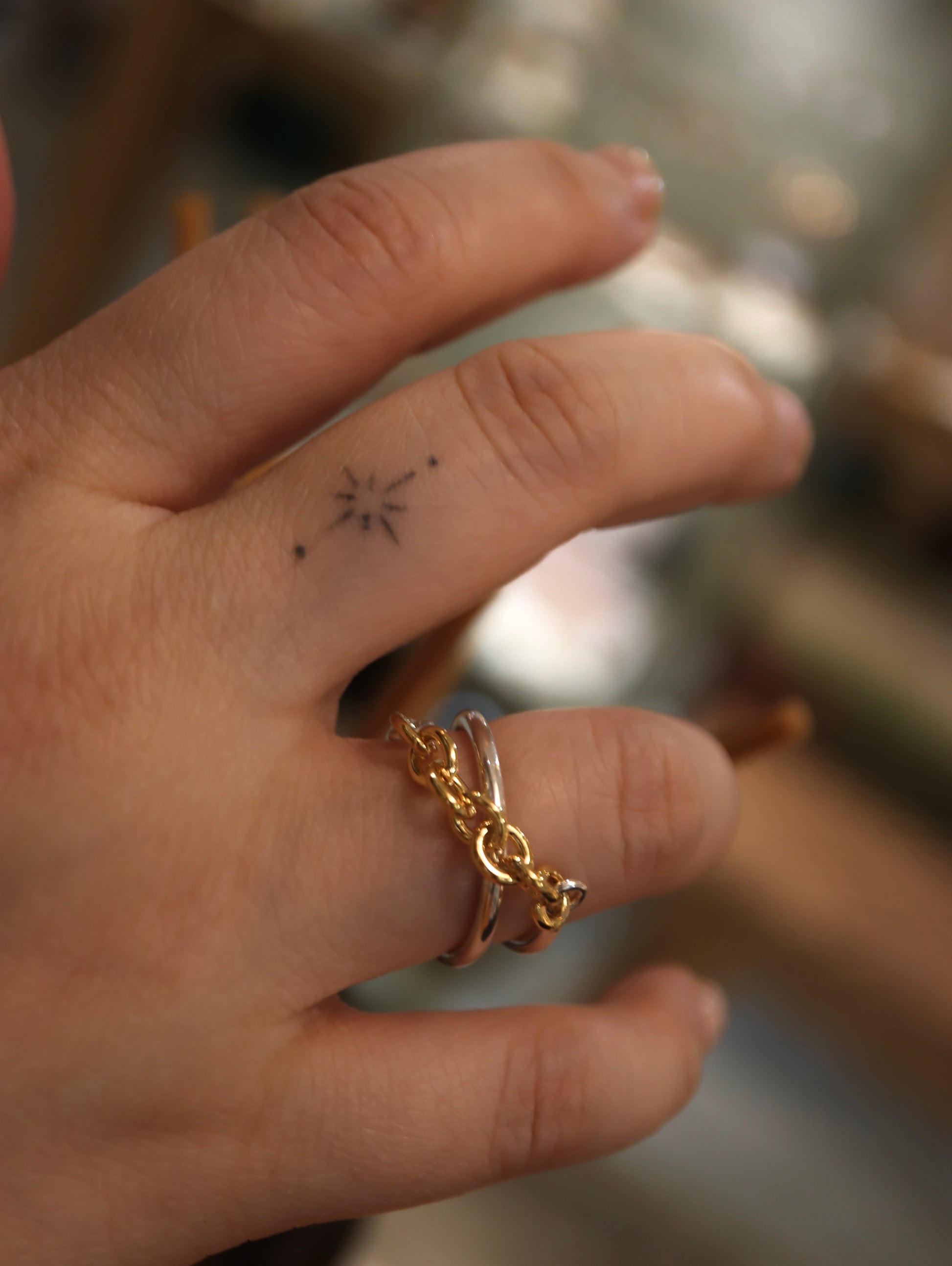 Mix tone chain 925 silver ring
