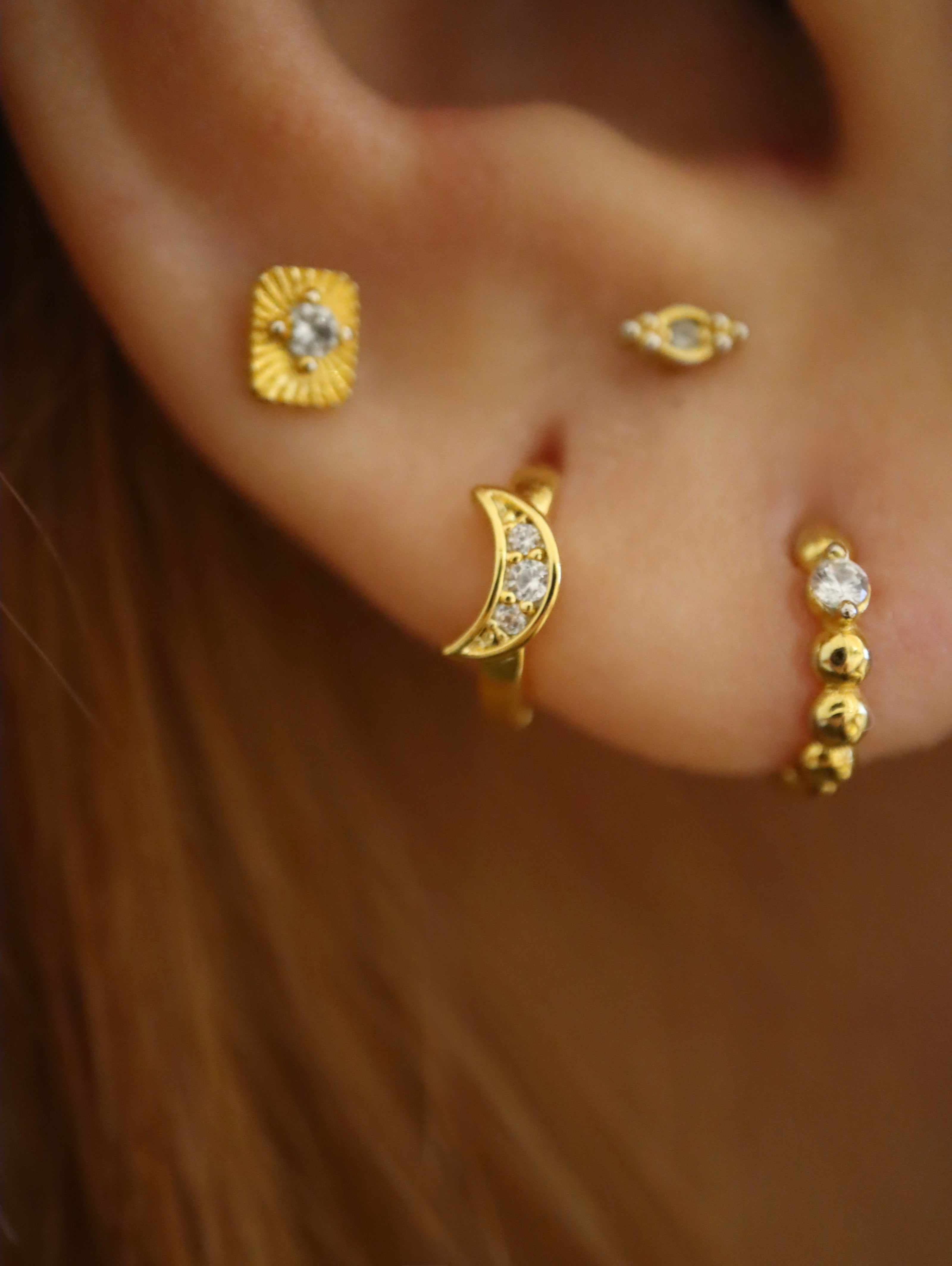 Crescent cz hinged surgical steel hoop piercing earring (1pc)