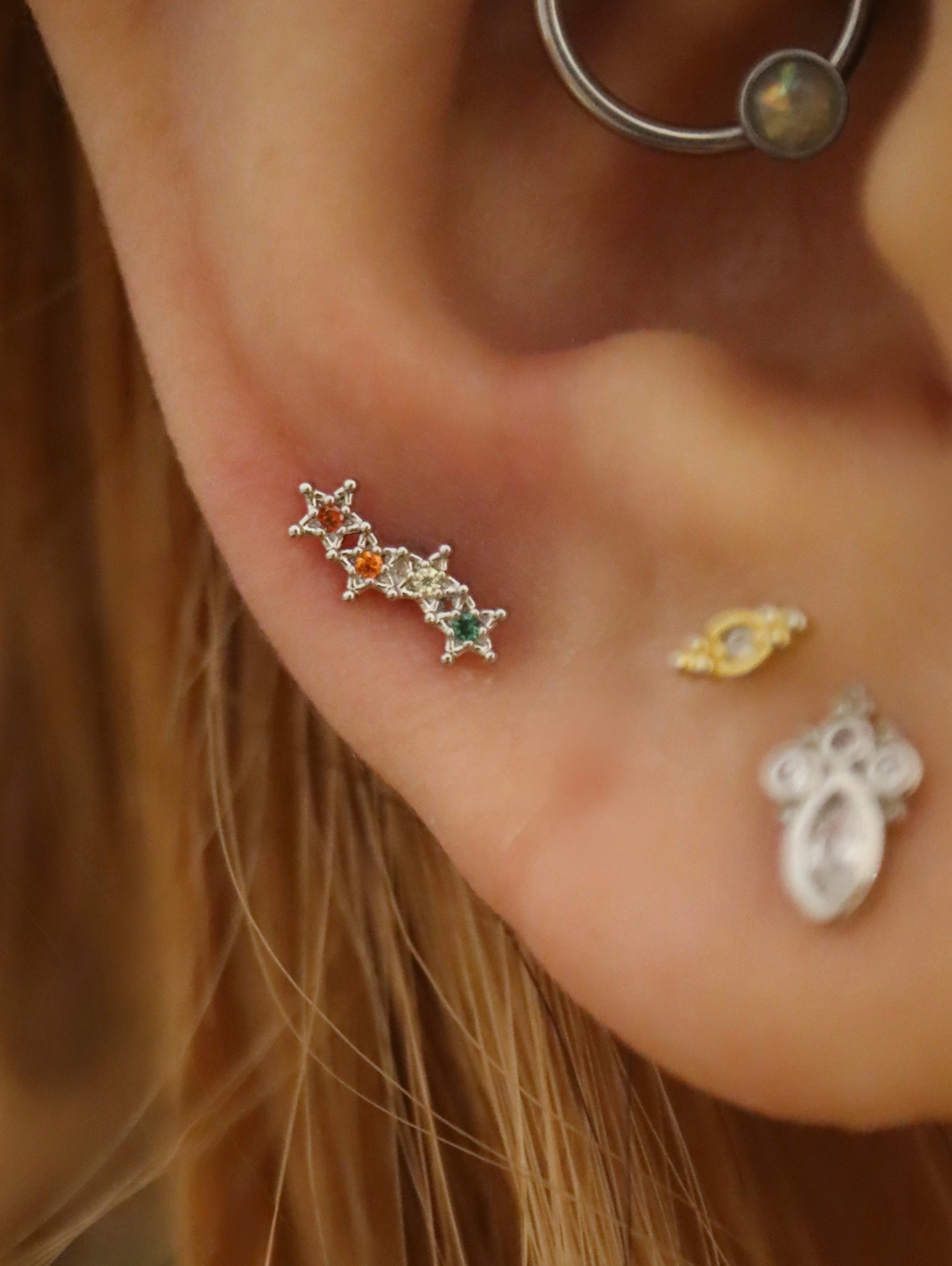 Rainbow star surgical steel stud piercing (1pc)