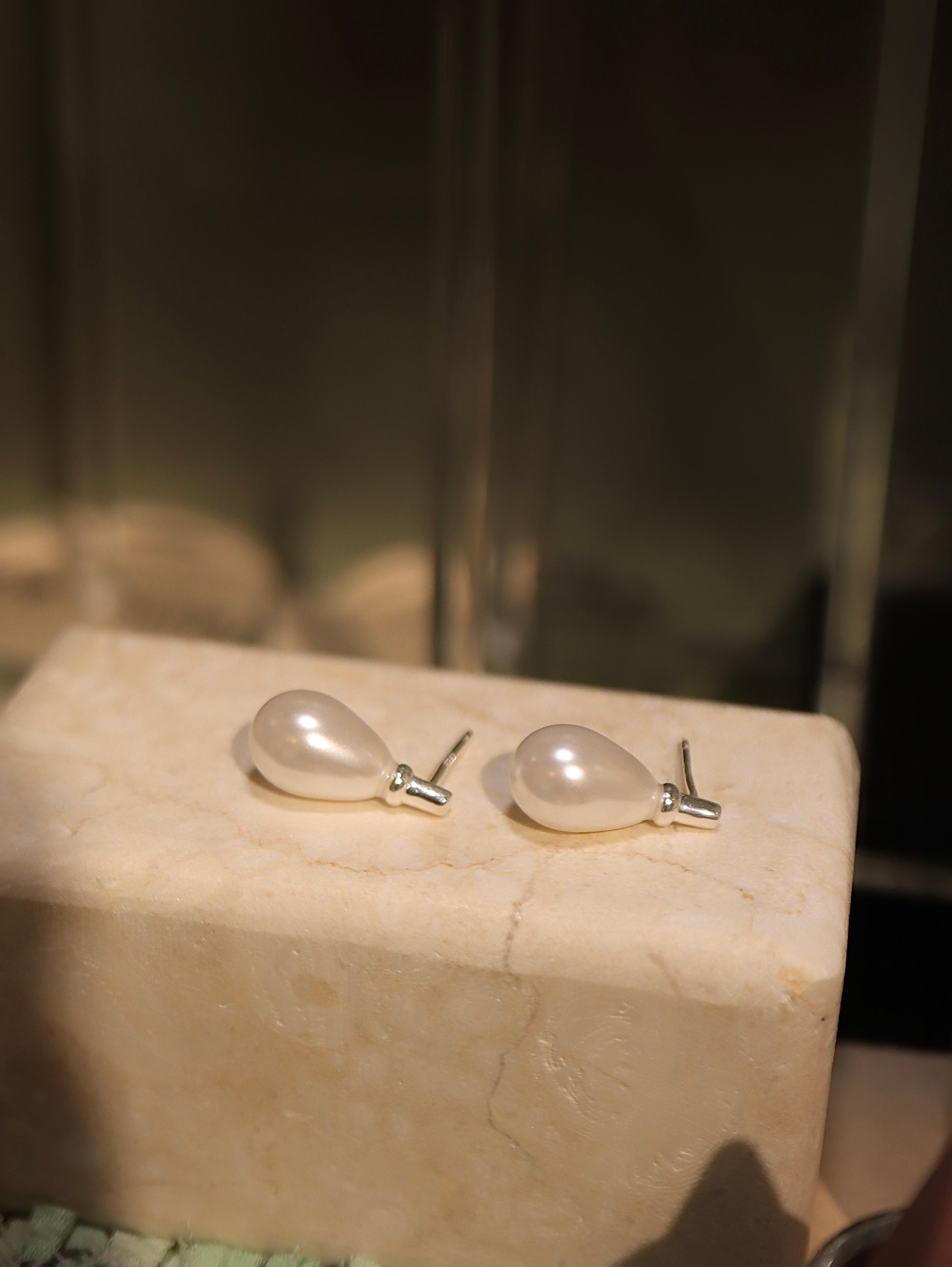 Estate Pearl Studs 925 Silver Earrings