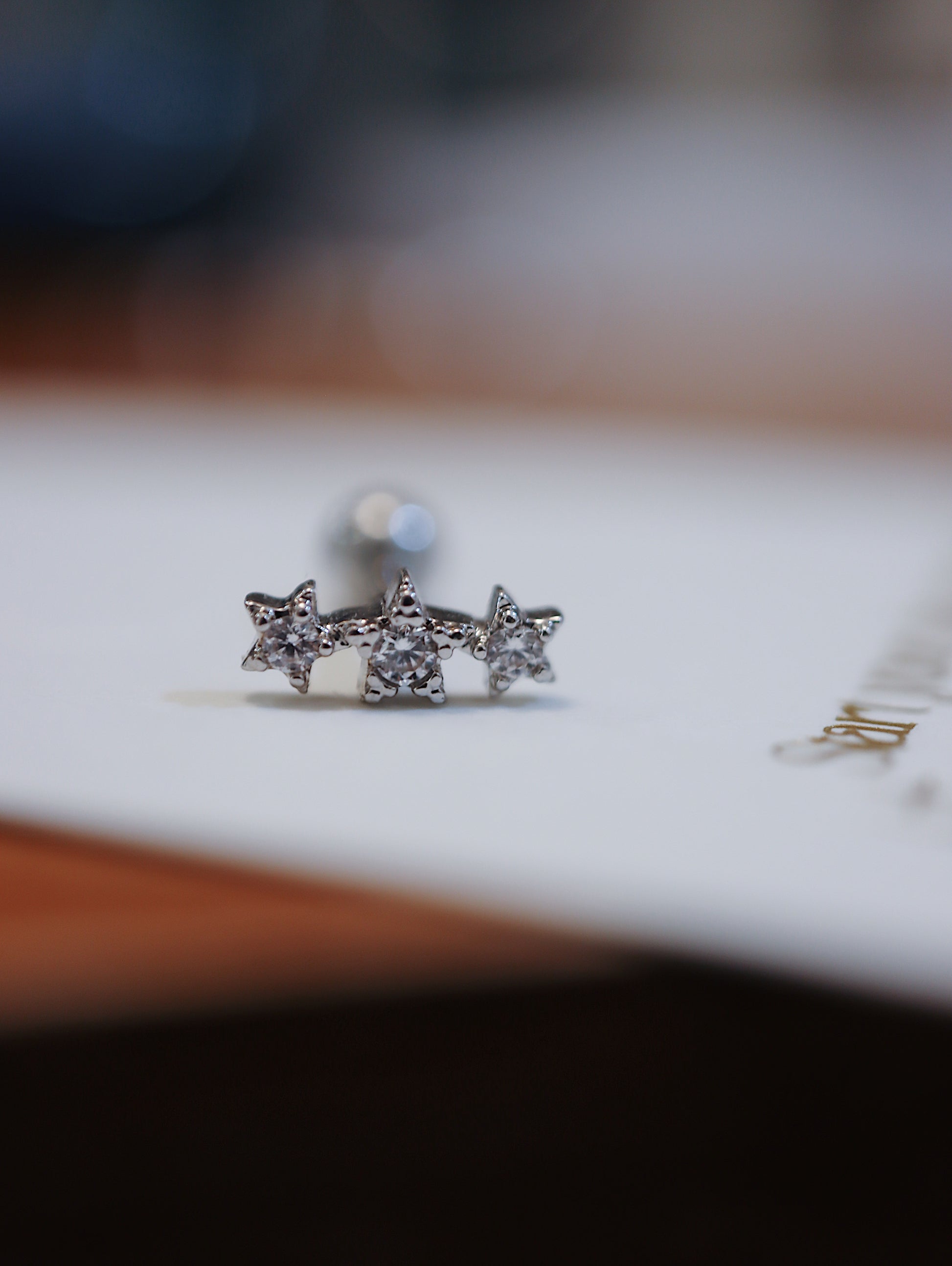 Triple star cz surgical steel piercing