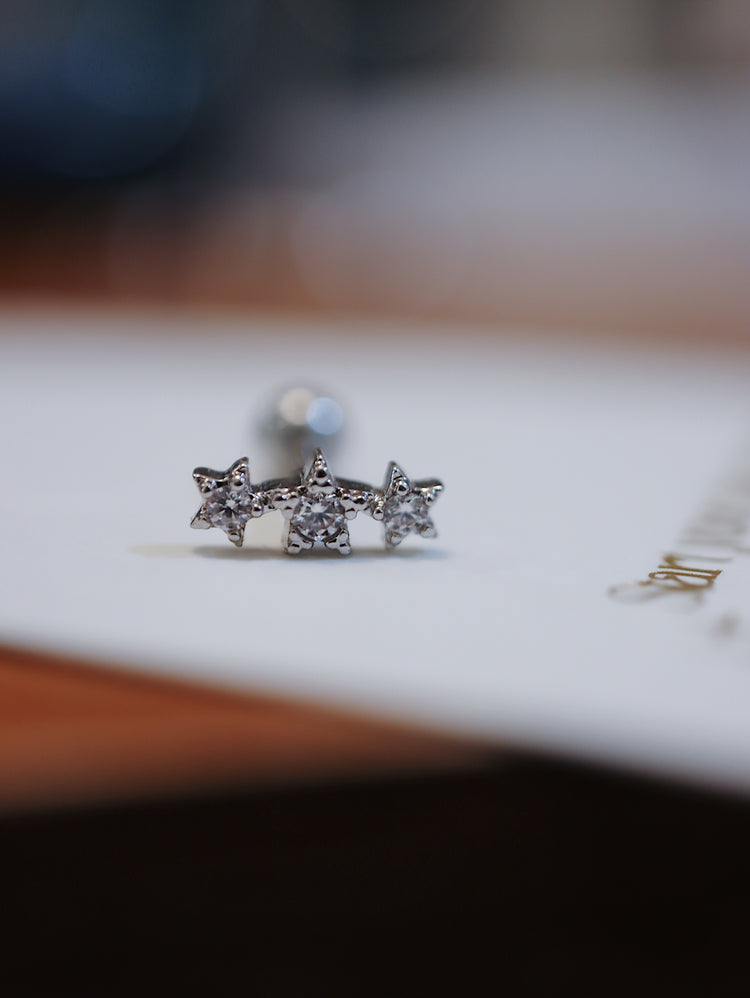 Triple star cz surgical steel piercing