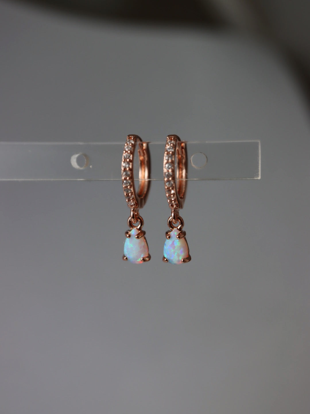 Opal cz S925 hinged hoop earrings