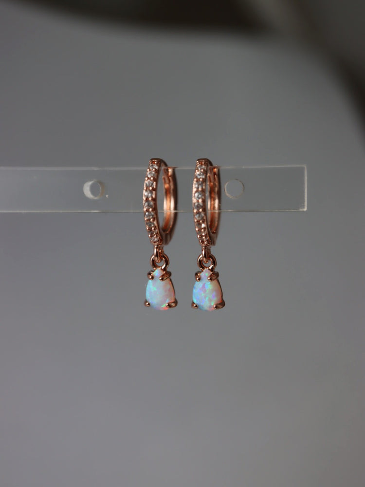 Opal cz S925 hinged hoop earrings