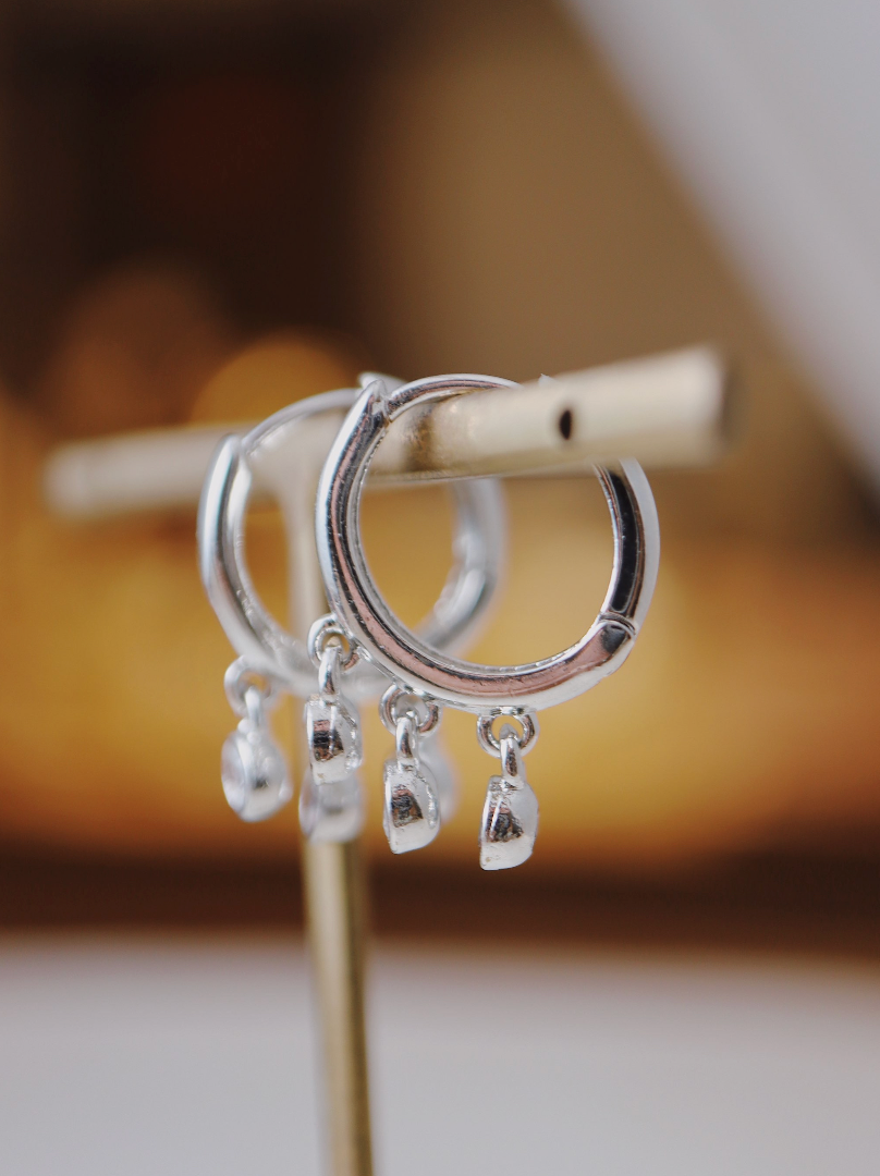 Drop triple cz hinged hoop earrings