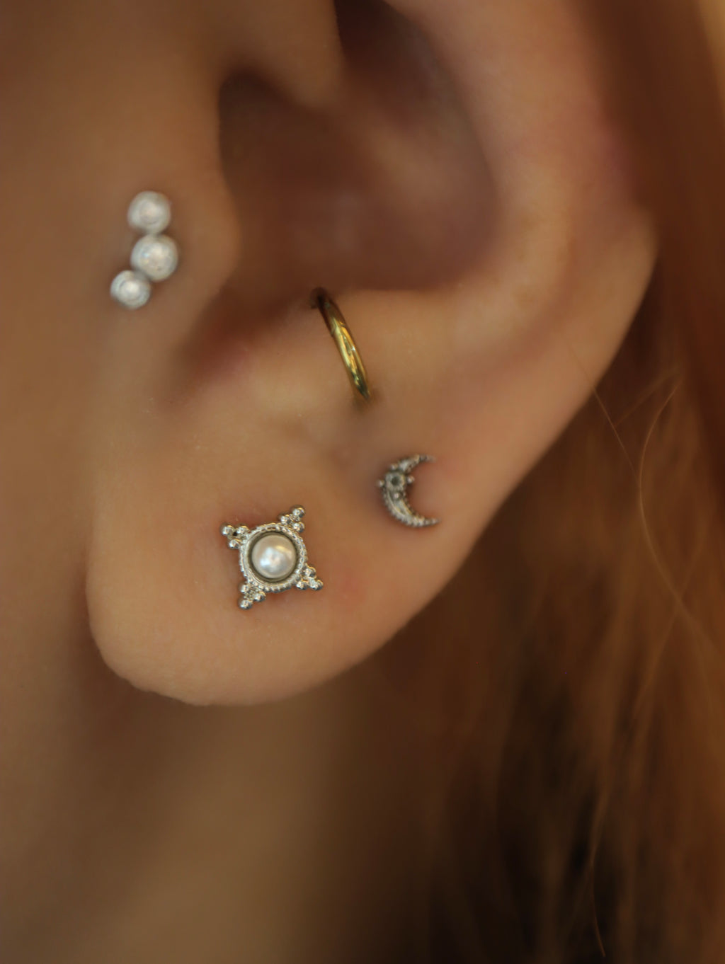 Ornate Beaded Pearl Surgical Steel Piercing Stud