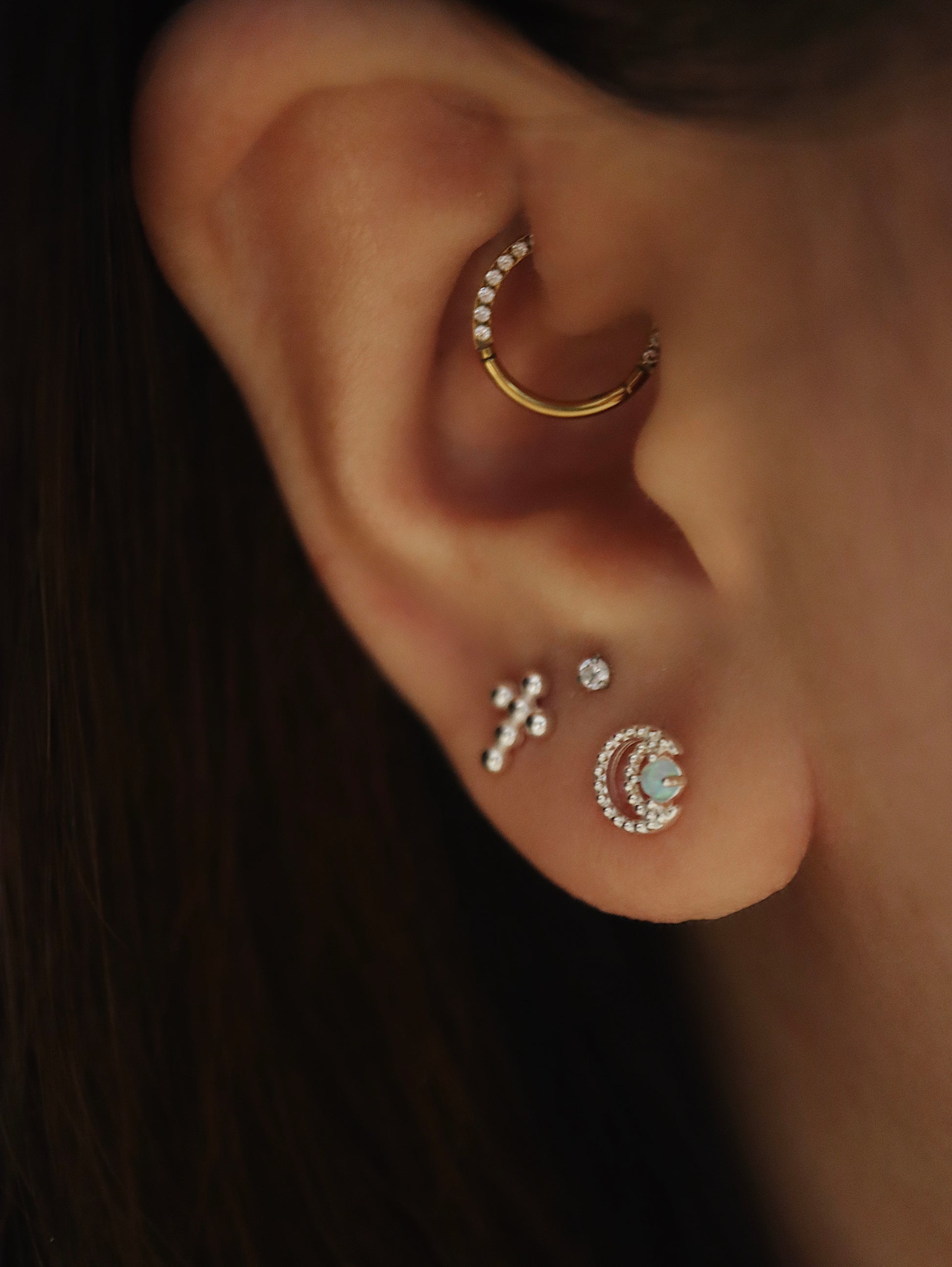 Cross beads stud silver925 earring piercing