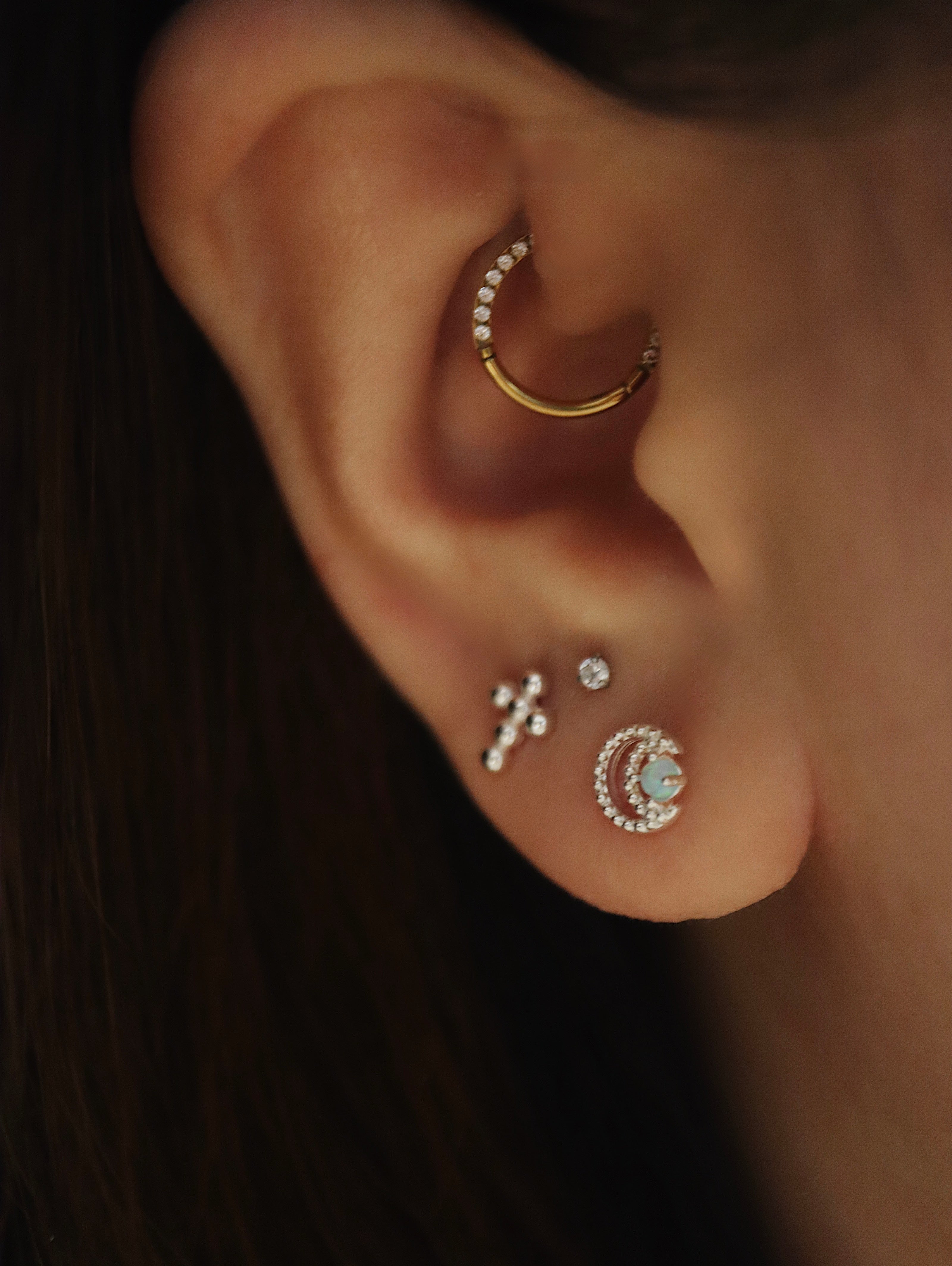 Cross beads stud silver925 earring piercing