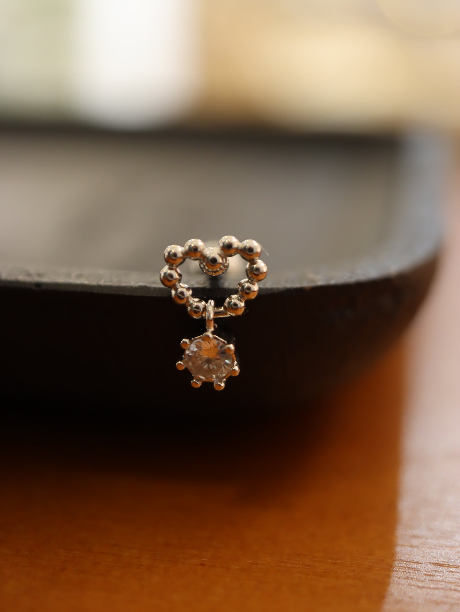 Heart drop cz surgical steel earring 16g
