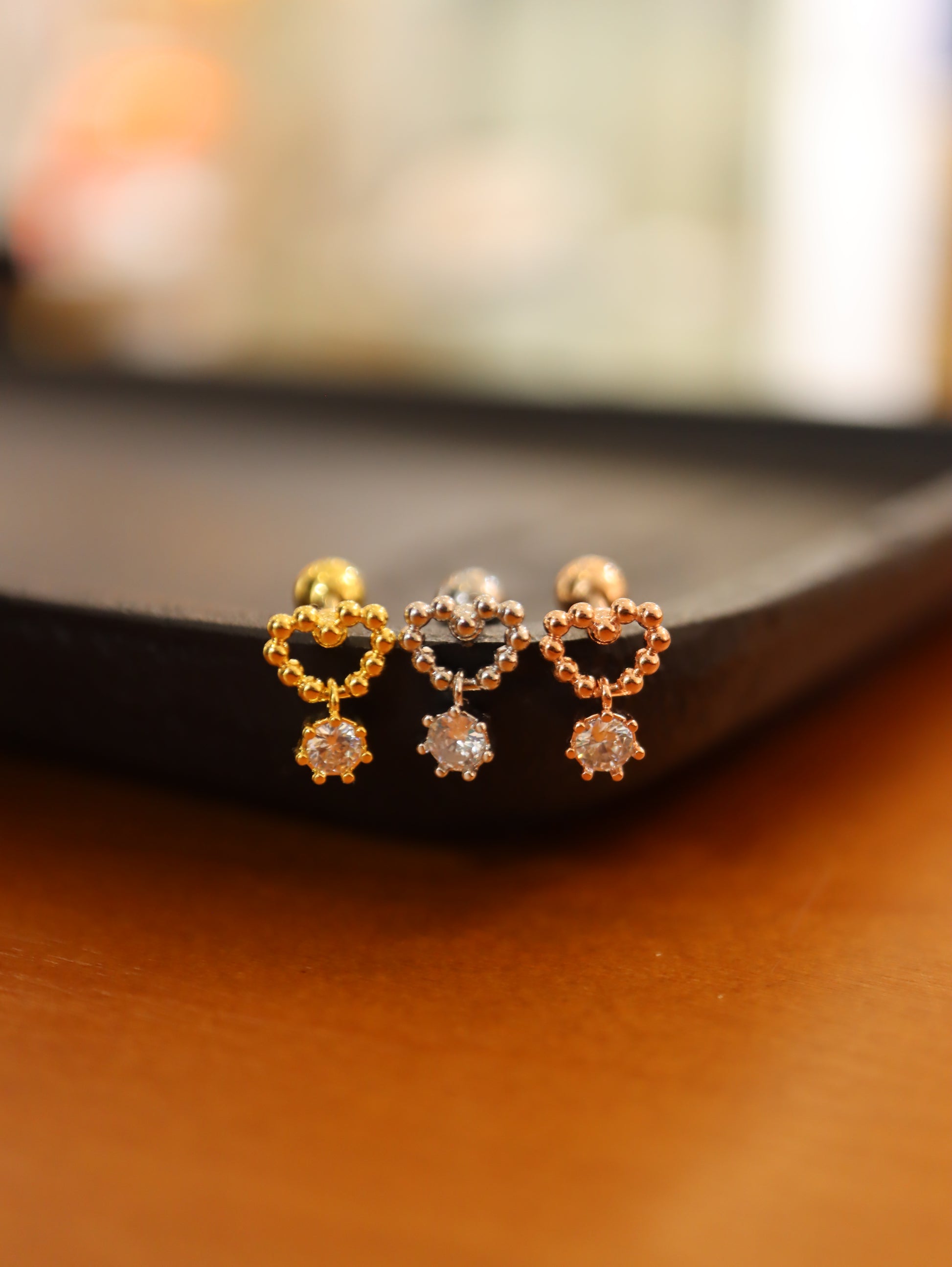 Heart drop cz surgical steel earring 16g