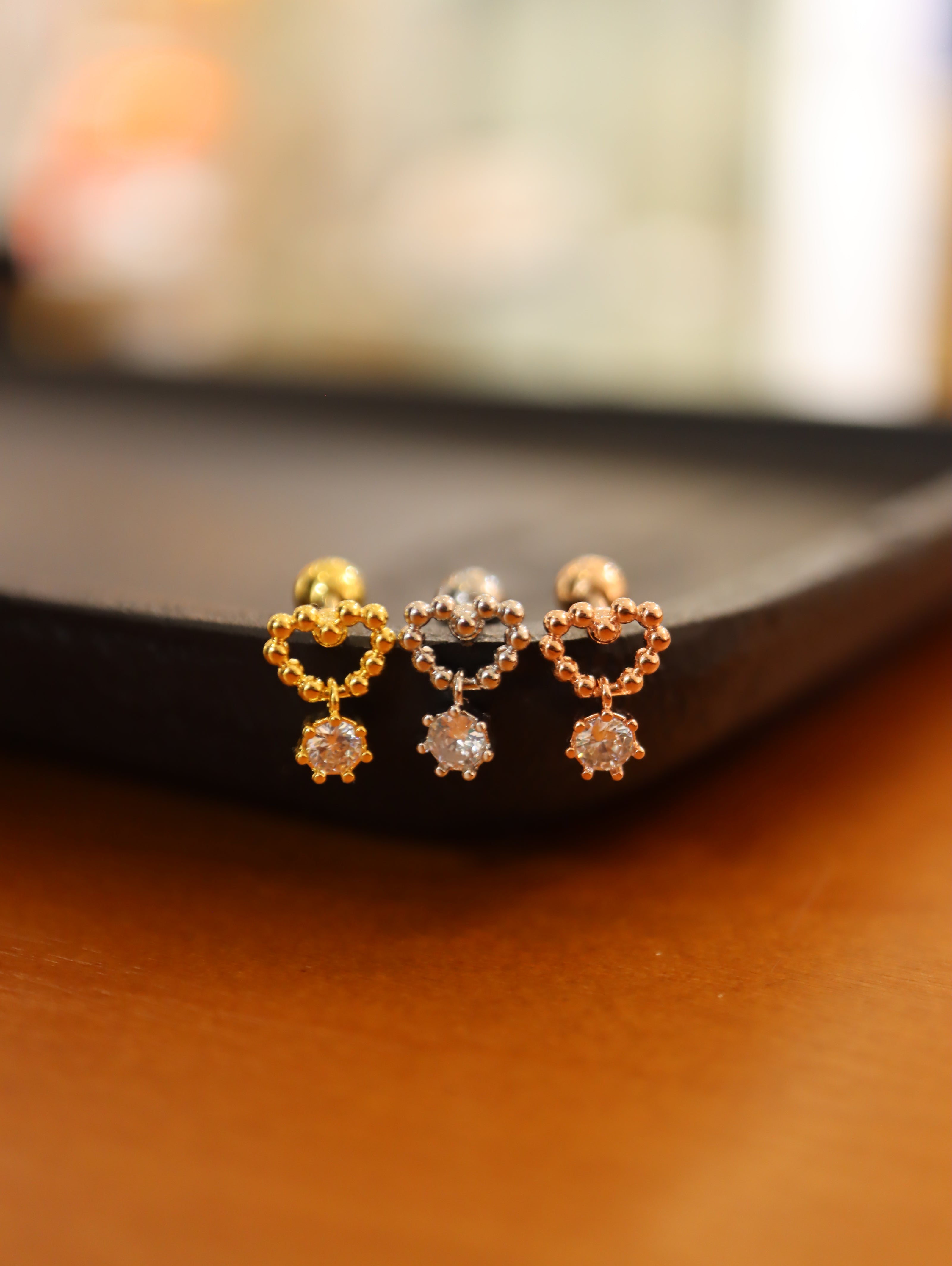 Heart drop cz surgical steel earring 16g