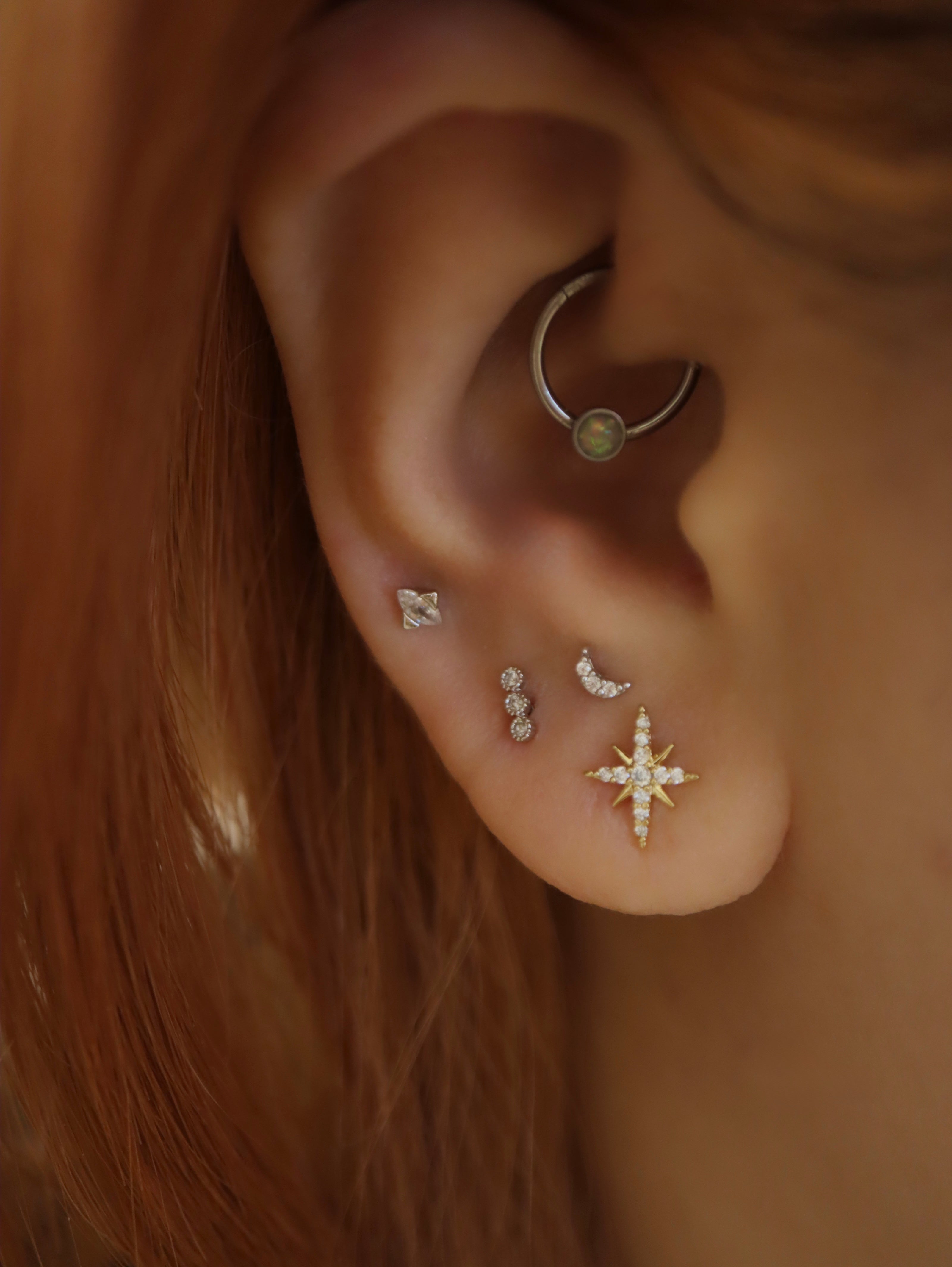 Triple cz flat back 925 silver piercing