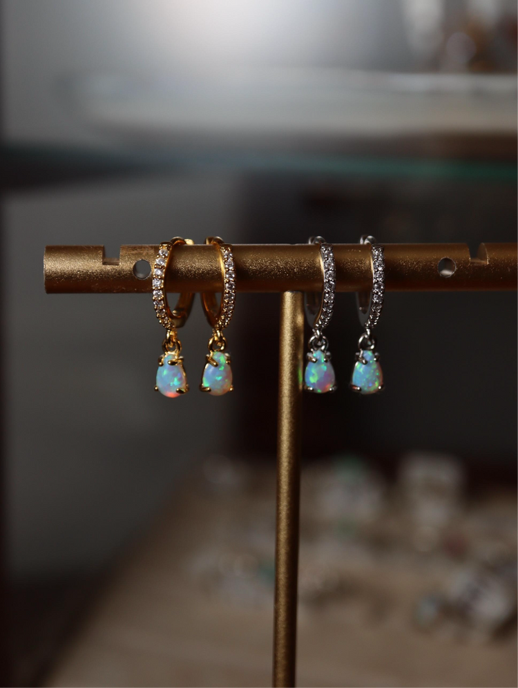 Opal cz S925 hinged hoop earrings