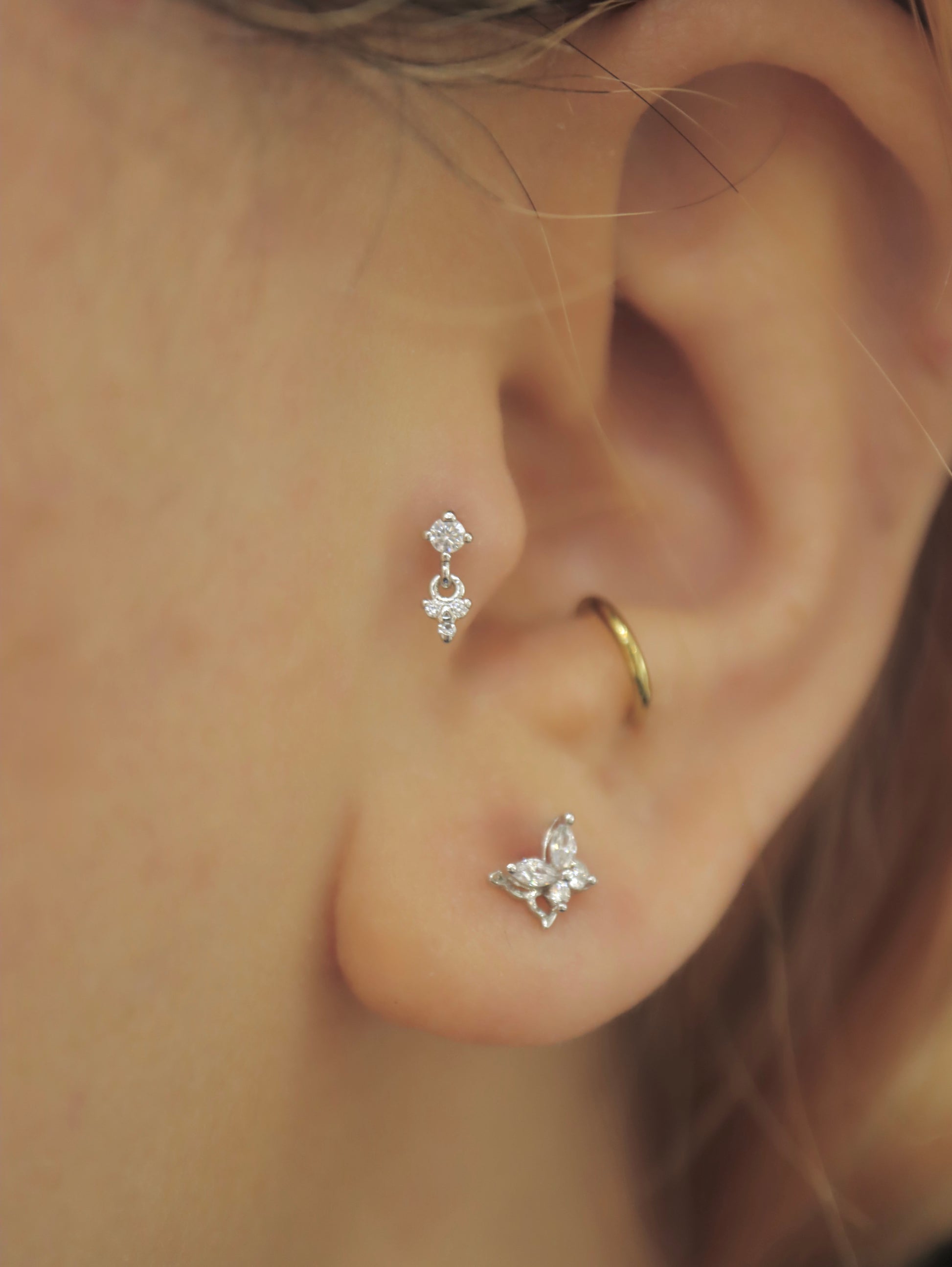 Drop cz 925 silver flat back earring